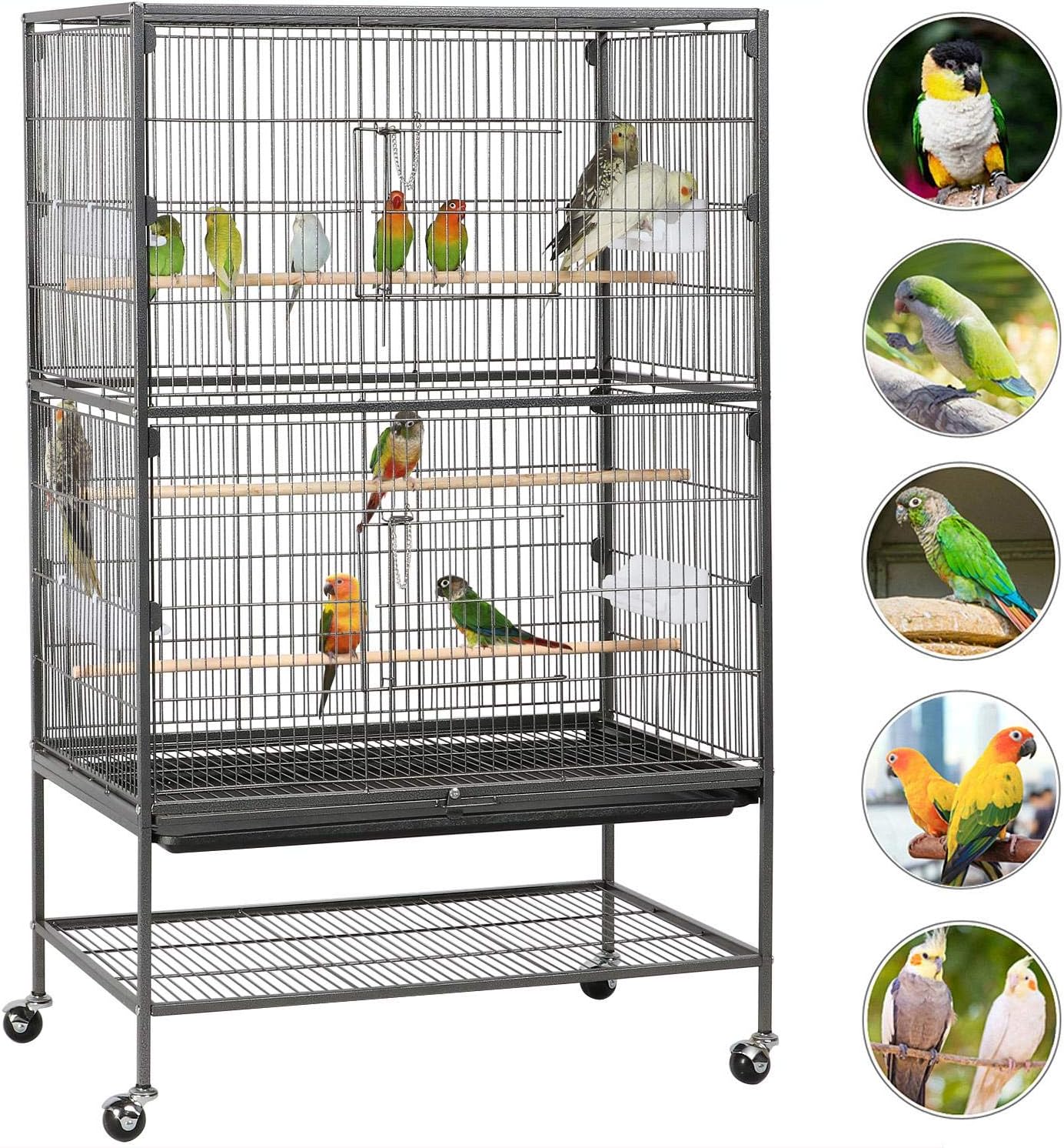 Yaheetech Jaula para pájaros grande de acero forjado de 52 pulgadas para cacatúas, cuáquero gris africano, periquitos amazónicos, mejillas verdes, conures, palomas, loros, jaula para pájaros con soporte 