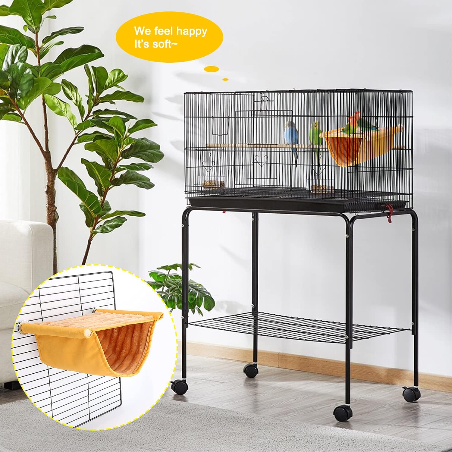 BWOGUE Winter Warm Bird Nest Bed Hanging Hammock Snuggle Hut Parrot House Tent Toy Bird Cage Perch for Parakeet Budgies Cockatiels Lovebird Cockatoo Finch Hamster Chinchilla Guinea Pig(Medium, Yellow)