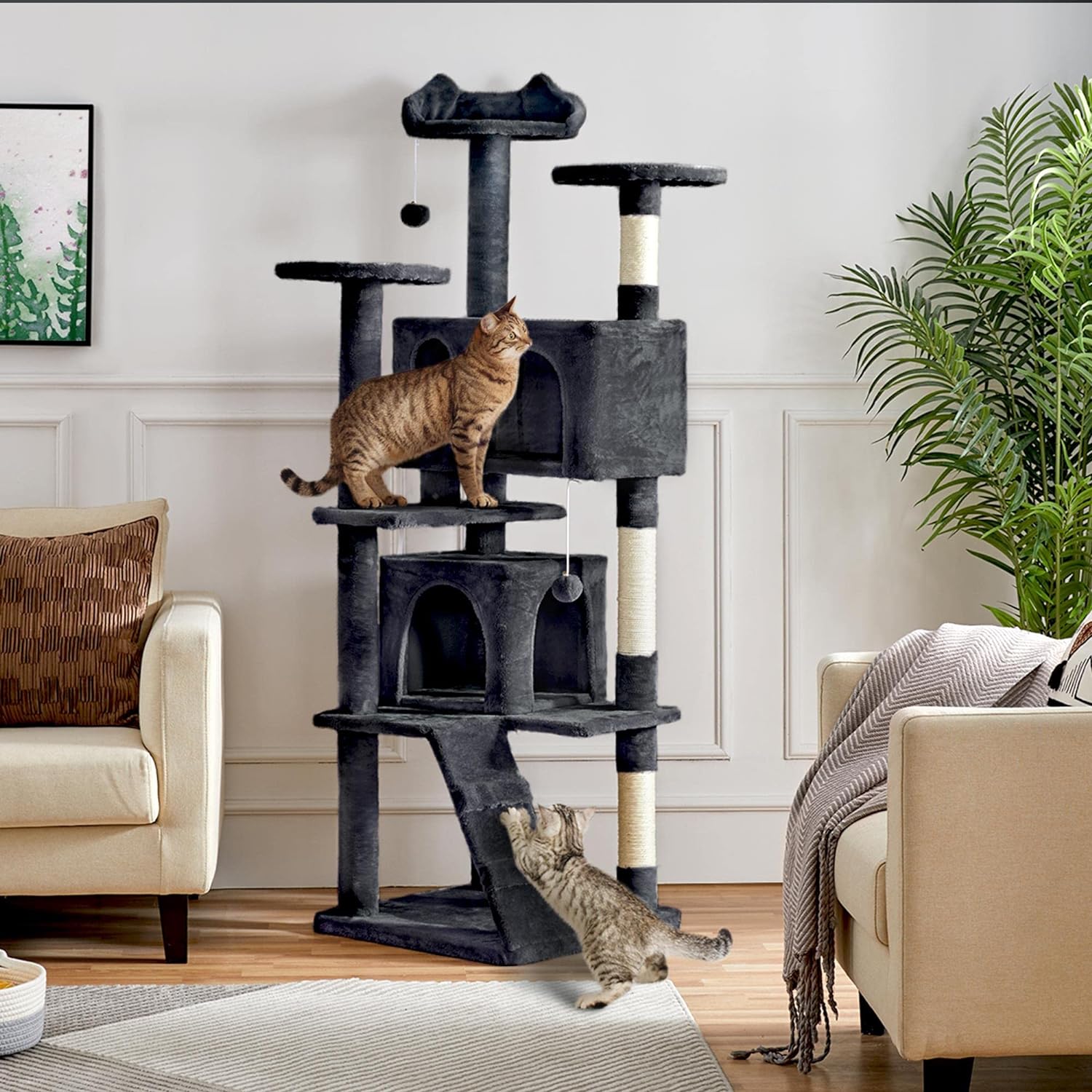 Yaheetech - Torre de árbol para gatos de 54 pulgadas, mueble de condominio, poste rascador para gatitos, casa de mascotas 