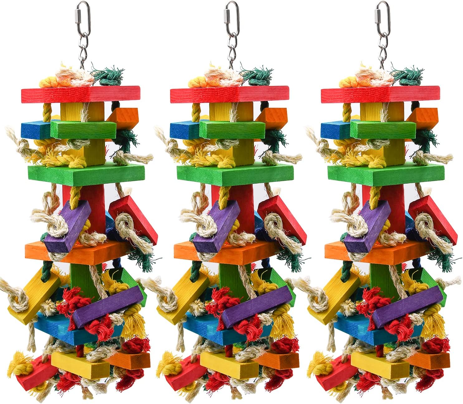 RUBY.Q 1/2/3 Pack Large Parrot Toy, 20in Bird Parrot Toy, Multicolored Natural Wooden Bird Chewing Toys for Large Macaws, African Grey and a Variety of Amazon Parrots (1 Pack)