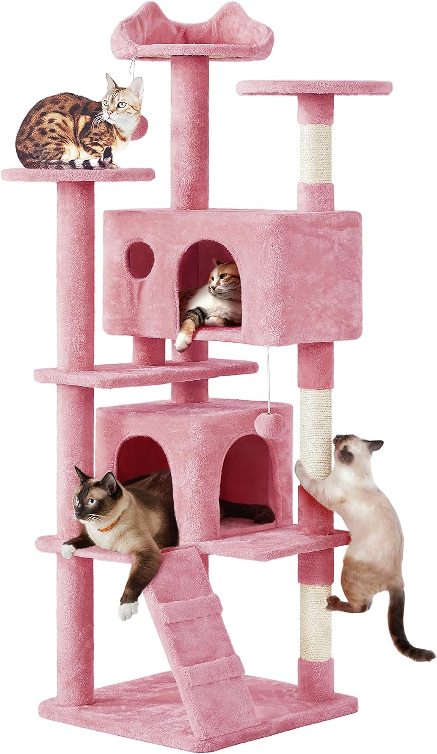 Yaheetech - Torre de árbol para gatos de 54 pulgadas, mueble de condominio, poste rascador para gatitos, casa de mascotas 