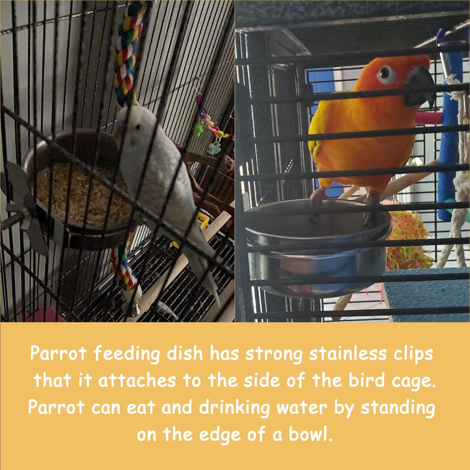 kathson Parrot Feeding Dish Cups,Stainless Steel Bird Food Water Bowl Parakeet Feeder Birds Cage Ball Toys with Clamp Holder for Cockatiel Macaw Budgies Small Animal Chinchilla (7 Pcs)