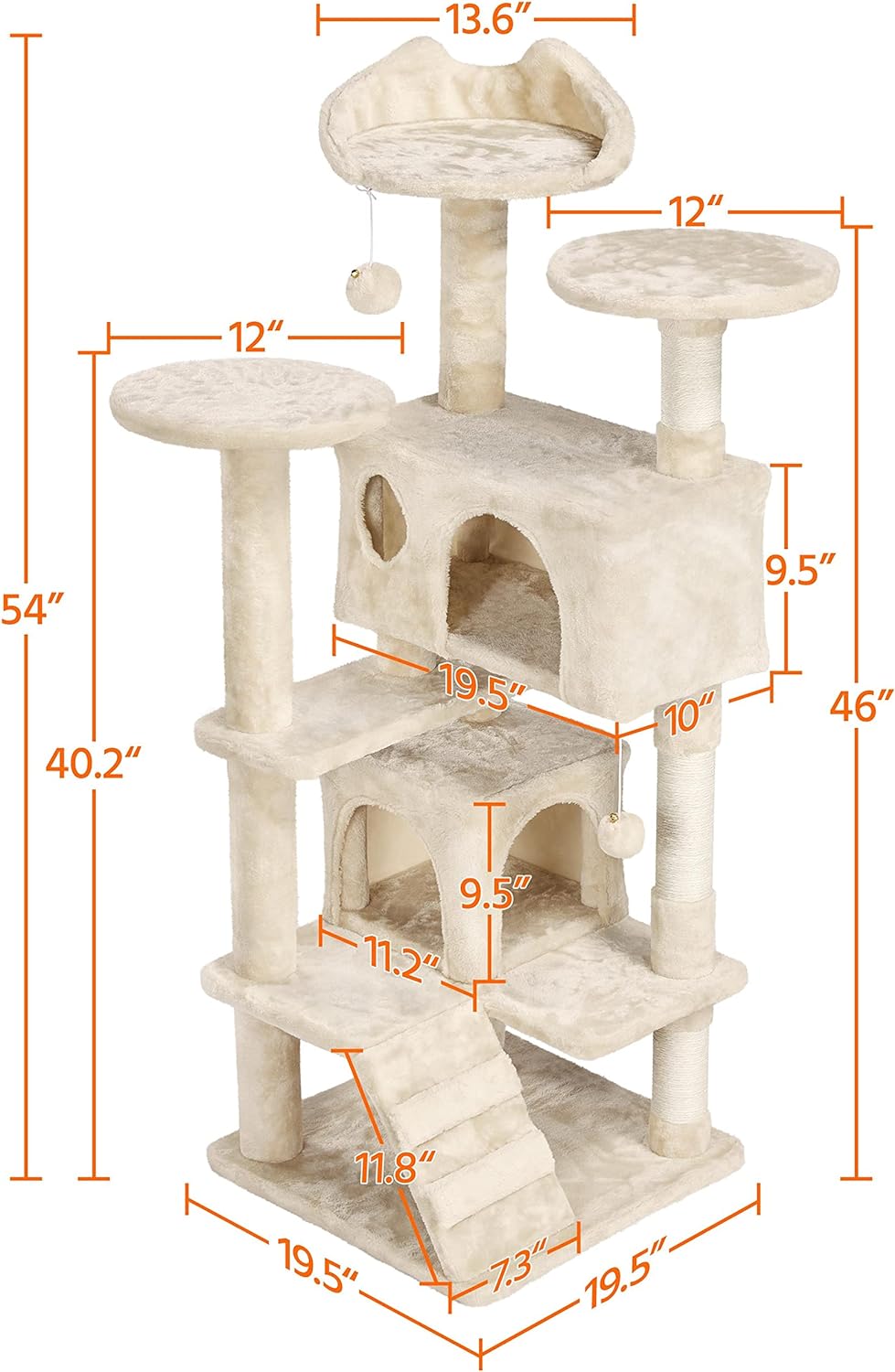 Yaheetech - Torre de árbol para gatos de 54 pulgadas, mueble de condominio, poste rascador para gatitos, casa de mascotas 