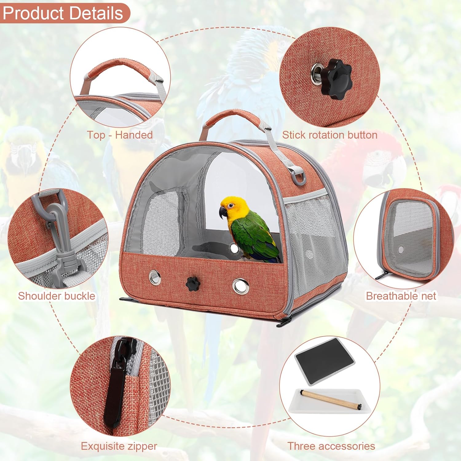 Jaula para mochila para pájaros, mochila de viaje para pájaros, portador de loros, jaula para pájaros transparente y transpirable, portadores de pájaros ligeros (negro) 