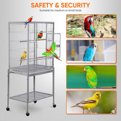 ZENY 53-Inch Bird Flight Cage, Wrought Iron Standing Large with Rolling Stand for Cockatiels Pet Parrot Parakeet Lovebird Canary Finch (White)