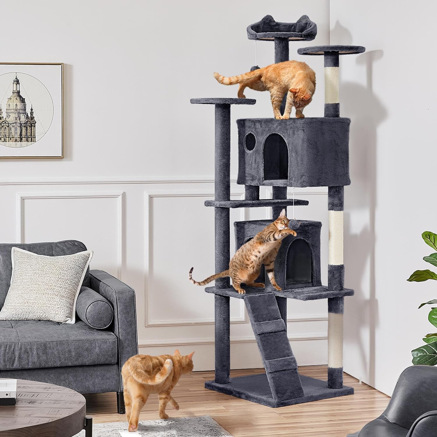 Yaheetech - Torre de árbol para gatos de 54 pulgadas, mueble de condominio, poste rascador para gatitos, casa de mascotas 