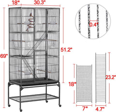 Yaheetech 69-Zoll-Vogelkäfig, extra groß, Metall-Papageienkäfig für mittelgroße Papageien, Nymphensittiche, Sittiche, Wellensittiche, Finken, schwarz 