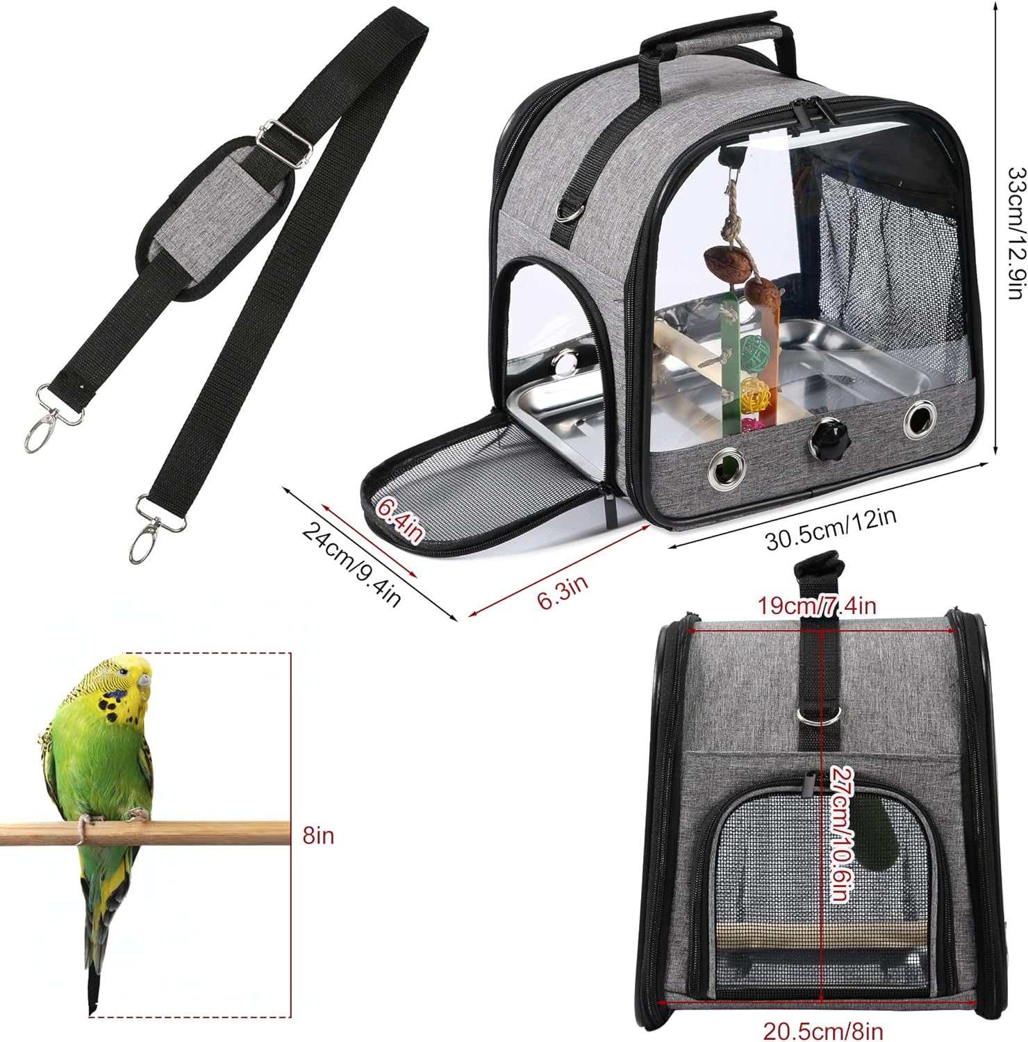 SUERTREE Bolsa transportadora para pájaros, jaula de viaje para pájaros con soporte, mochila ligera para loros, bolsa de viaje portátil para pájaros, jaula de viaje transparente y transpirable para mascotas 