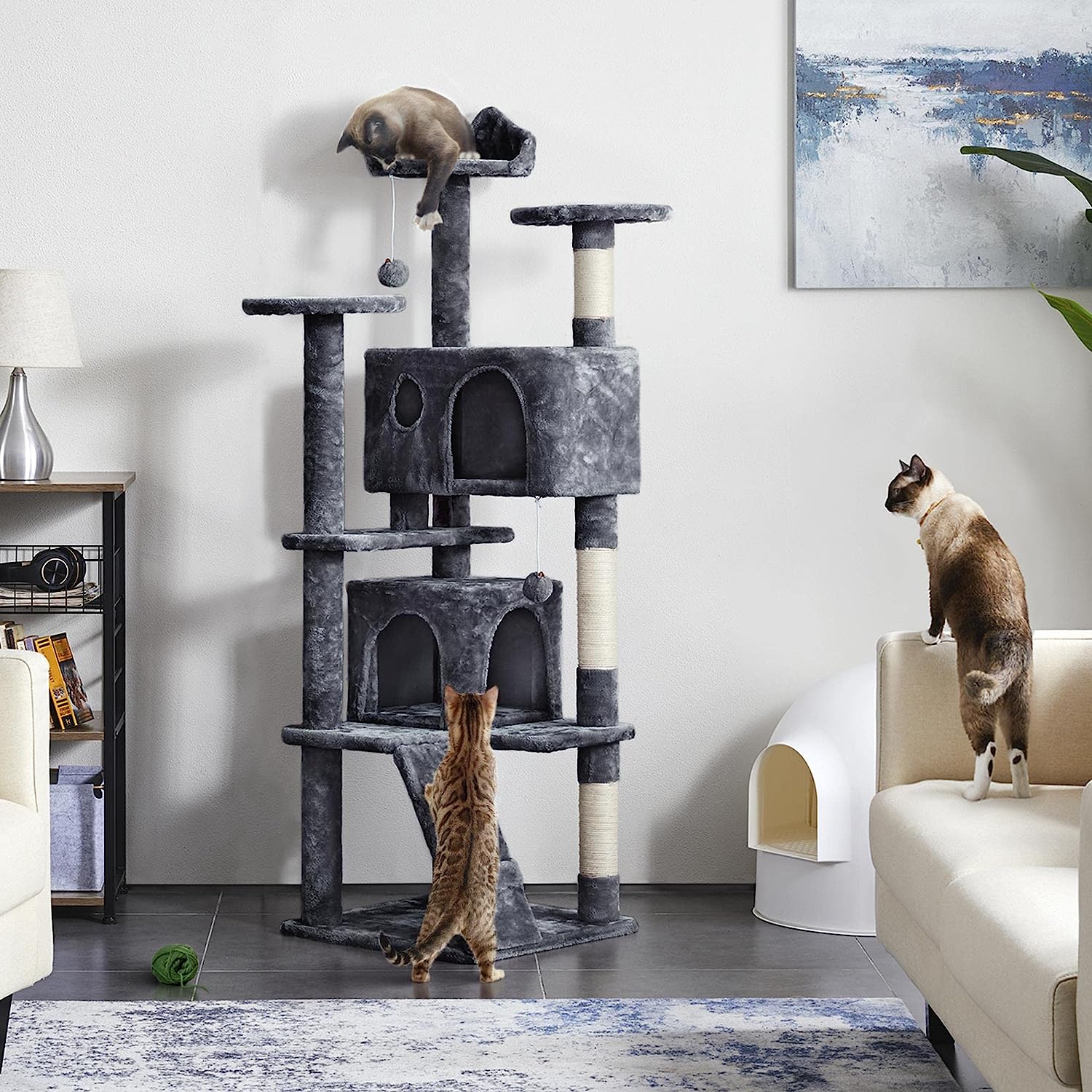 Yaheetech - Torre de árbol para gatos de 54 pulgadas, mueble de condominio, poste rascador para gatitos, casa de mascotas 