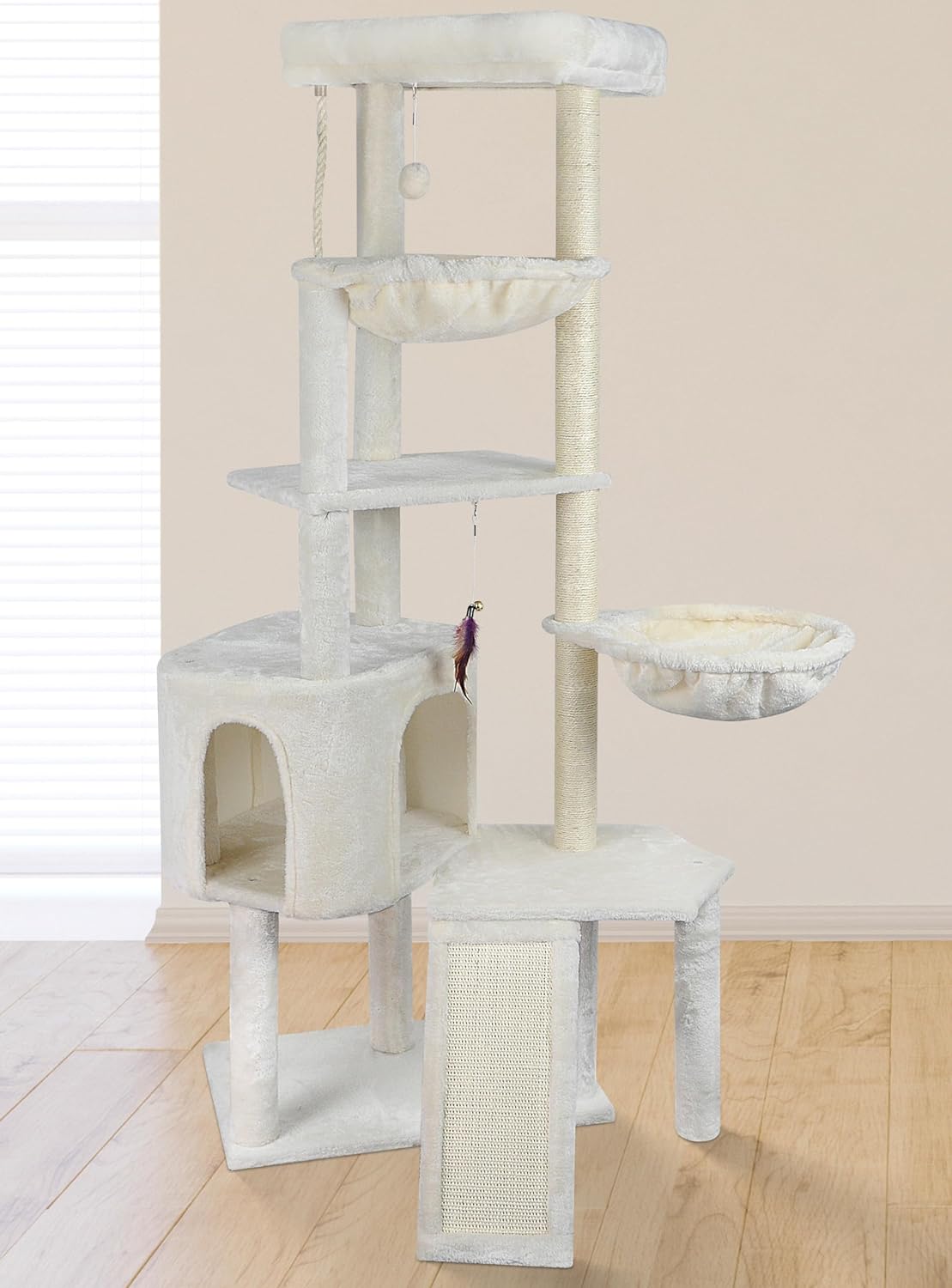 Xin Three Layer Cat Tree with Cat Condo and Two Hammocks,Grey