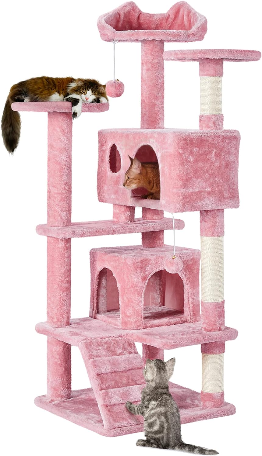 Yaheetech - Torre de árbol para gatos de 54 pulgadas, mueble de condominio, poste rascador para gatitos, casa de mascotas 