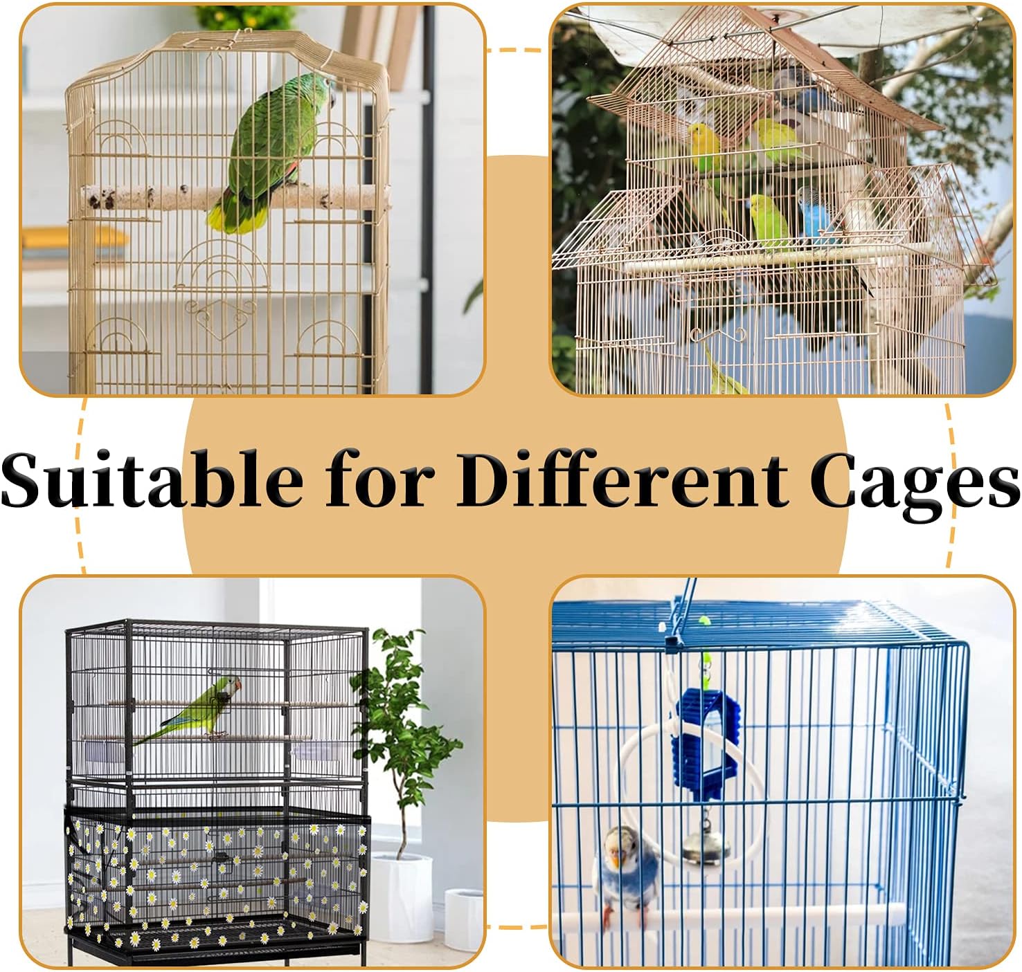 Daoeny Large Bird Cage Cover, Bird Cage Seed Catcher, Adjustable Soft Airy Nylon Mesh Net, Birdcage Cover Skirt Seed Guard for Parrot Parakeet Macaw African Round Square Cages (Black)