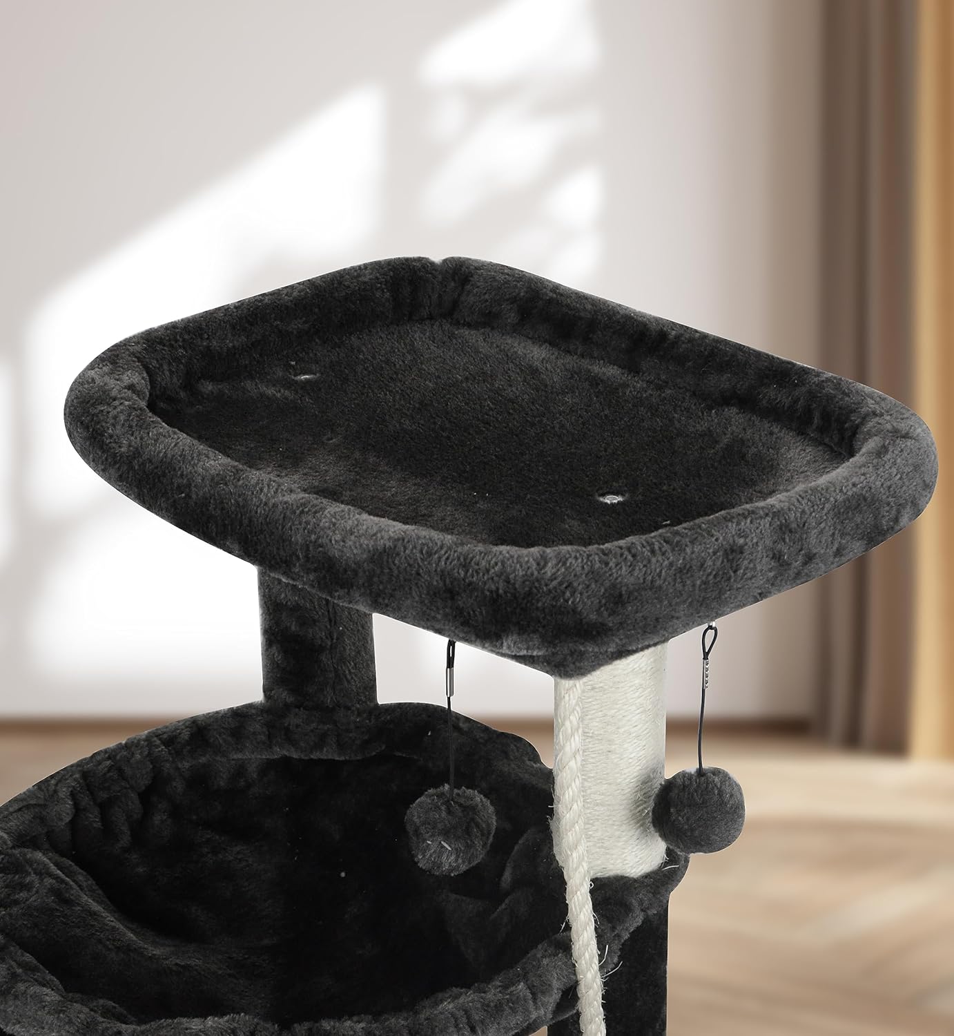 Xin Three Layer Cat Tree with Cat Condo and Two Hammocks,Grey