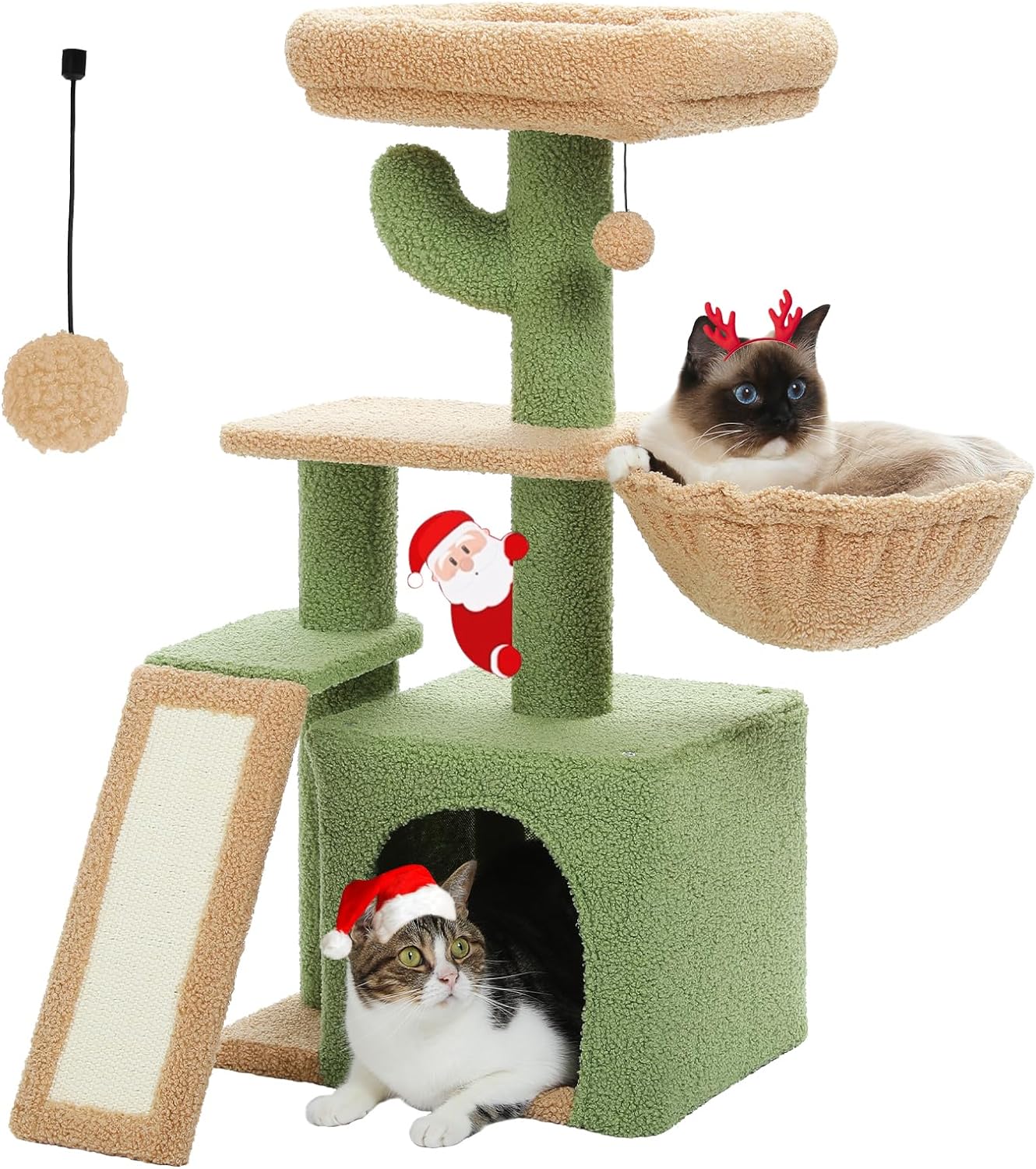 PETEPELA Árbol para gatos pequeños de interior, torre de felpa para gatos con condominio grande para gatos, hamaca profunda y poste rascador de sisal para gatitos, color gris 