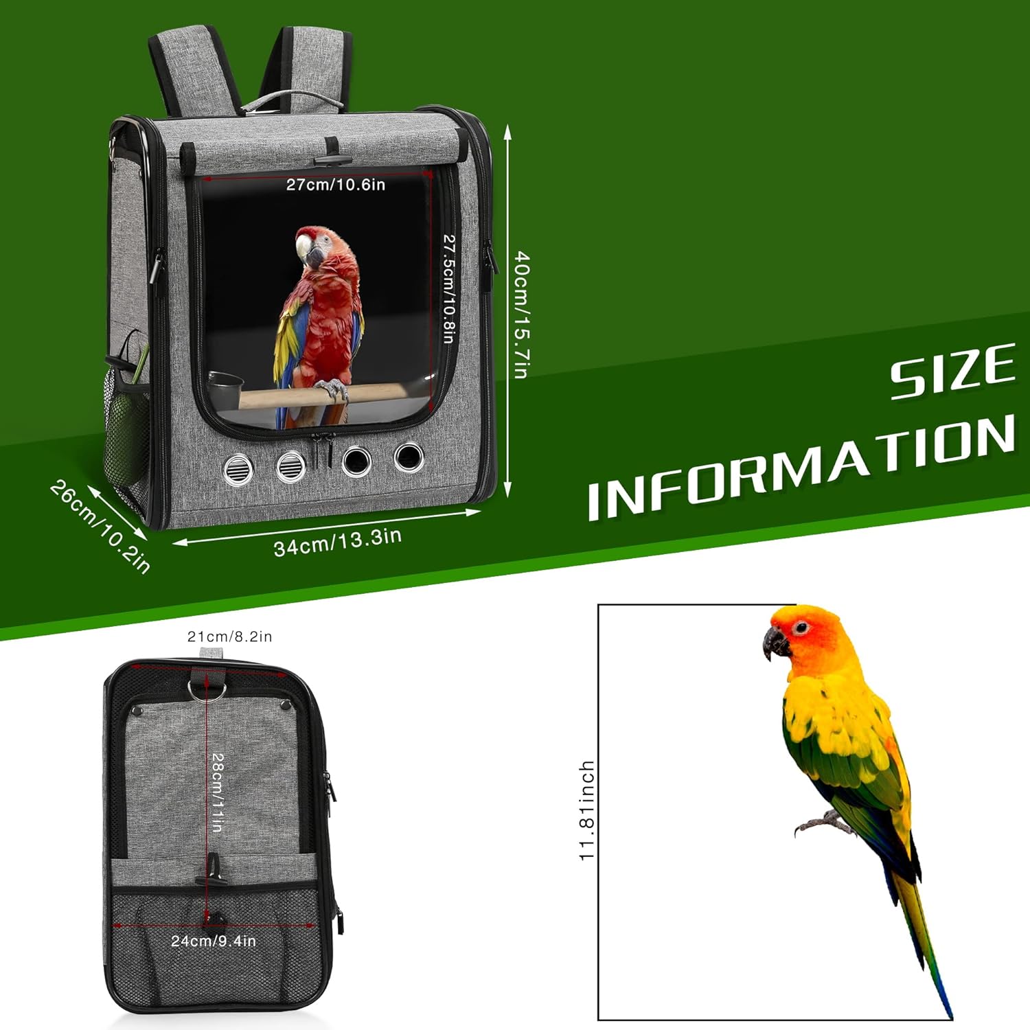 SUERTREE Bird Carrier Bag Bird Travel Cage with Stand, Lightweight Backpack for Parrot, Portable Bird Travel Bag, Pet Transparent Breathable Travel Cage