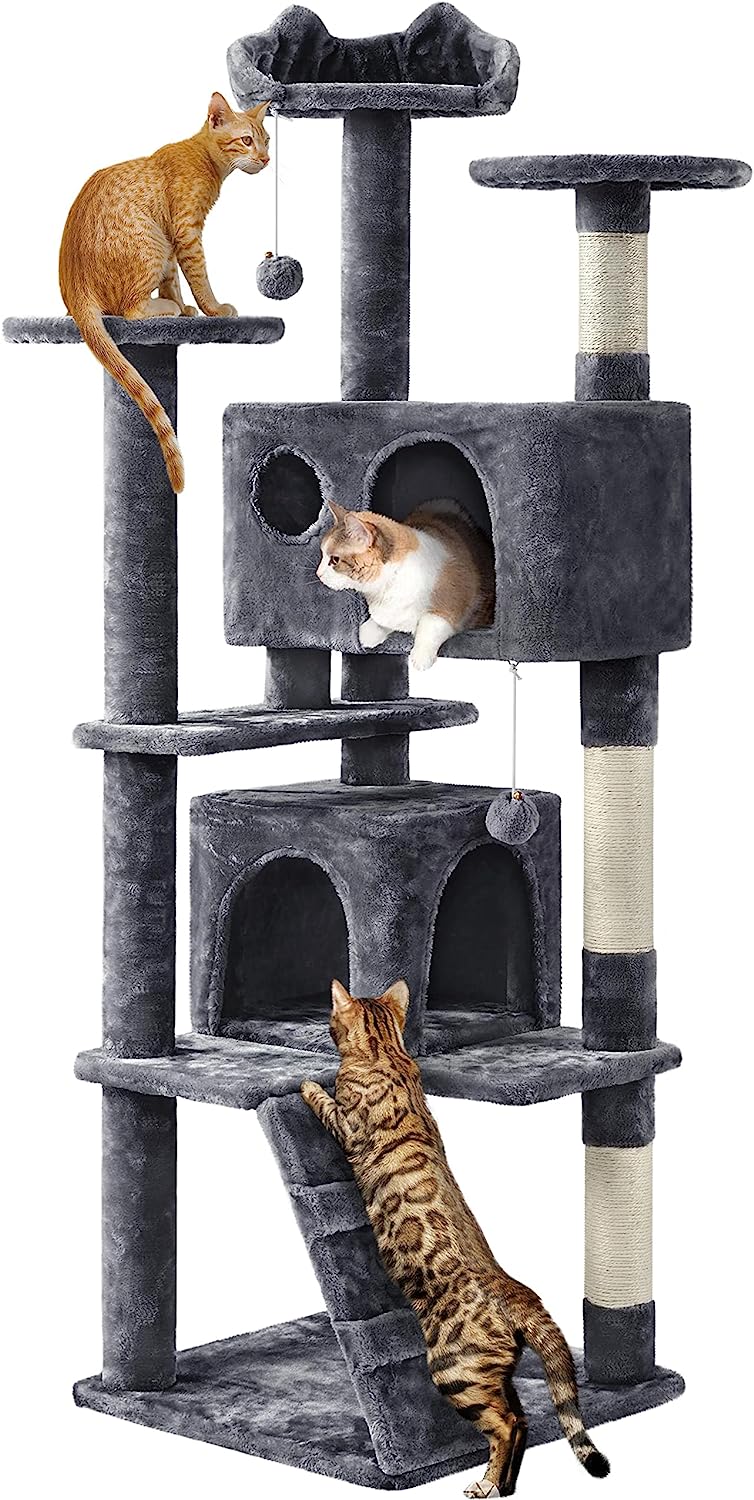 Yaheetech - Torre de árbol para gatos de 54 pulgadas, mueble de condominio, poste rascador para gatitos, casa de mascotas 