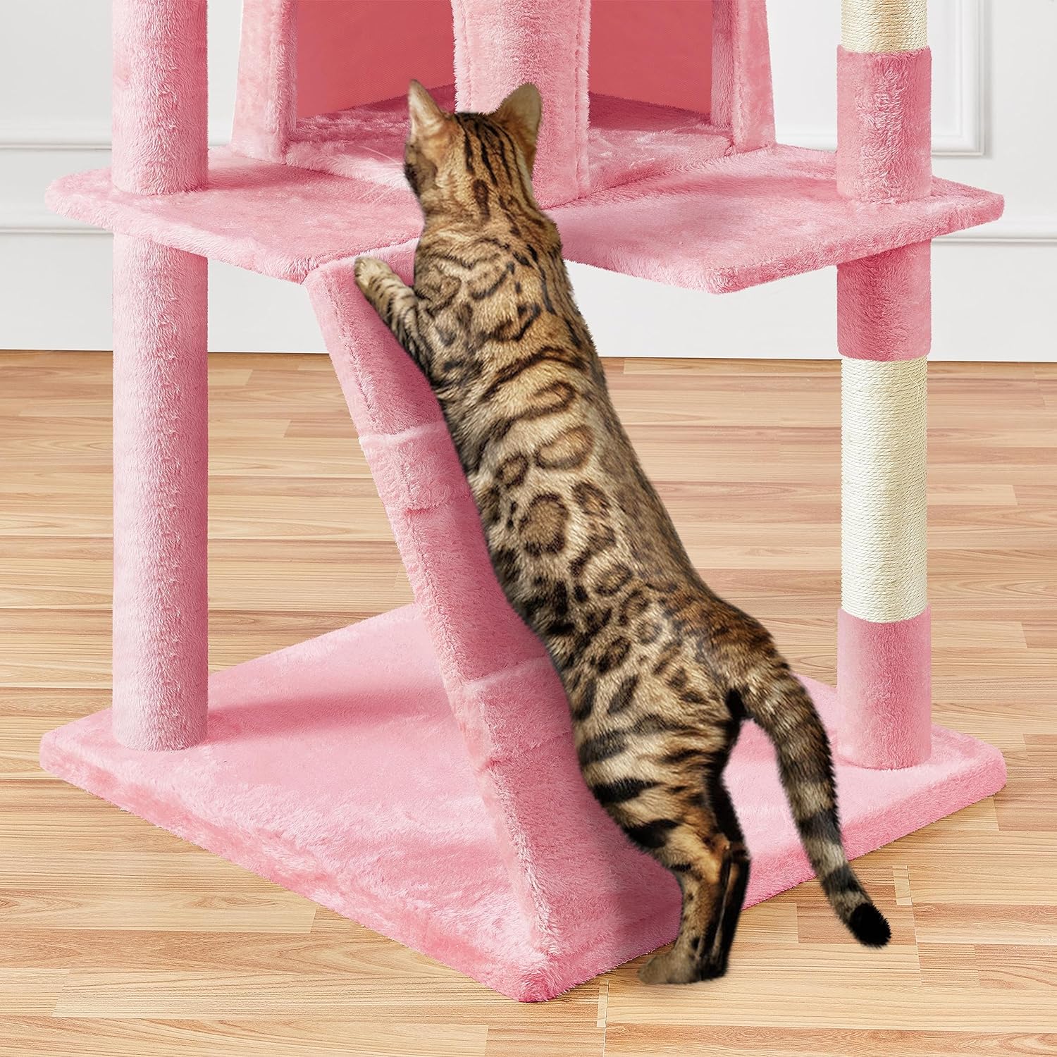 Yaheetech - Torre de árbol para gatos de 54 pulgadas, mueble de condominio, poste rascador para gatitos, casa de mascotas 