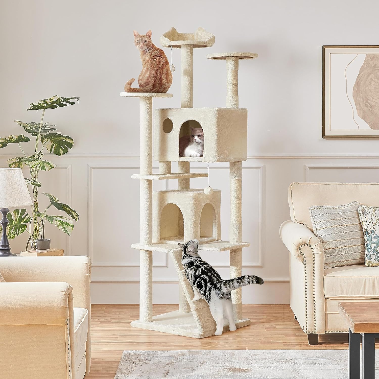 Yaheetech - Torre de árbol para gatos de 54 pulgadas, mueble de condominio, poste rascador para gatitos, casa de mascotas 