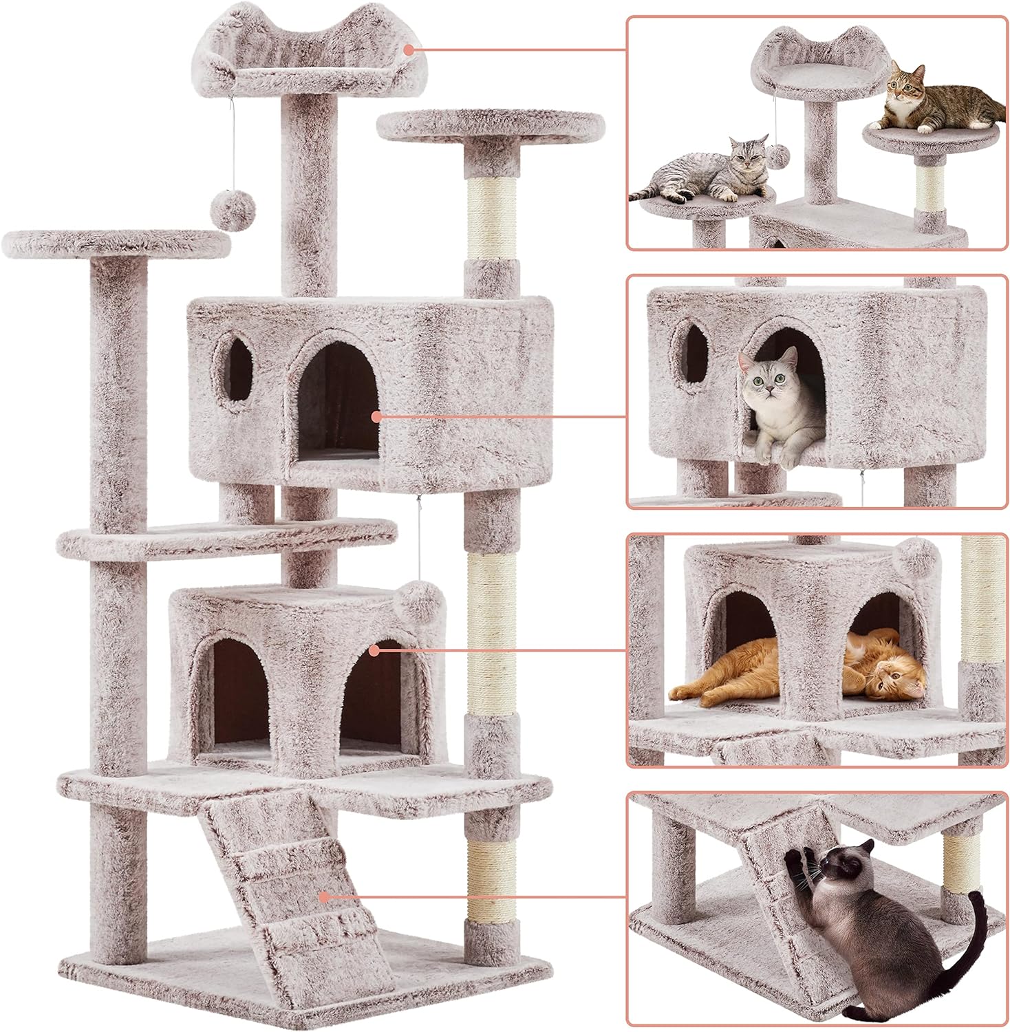 Yaheetech 54 Zoll Kratzbaum, Turm, Eigentumswohnungsmöbel, Kratzbaum für Kätzchen, Haustierhaus, Spielen 