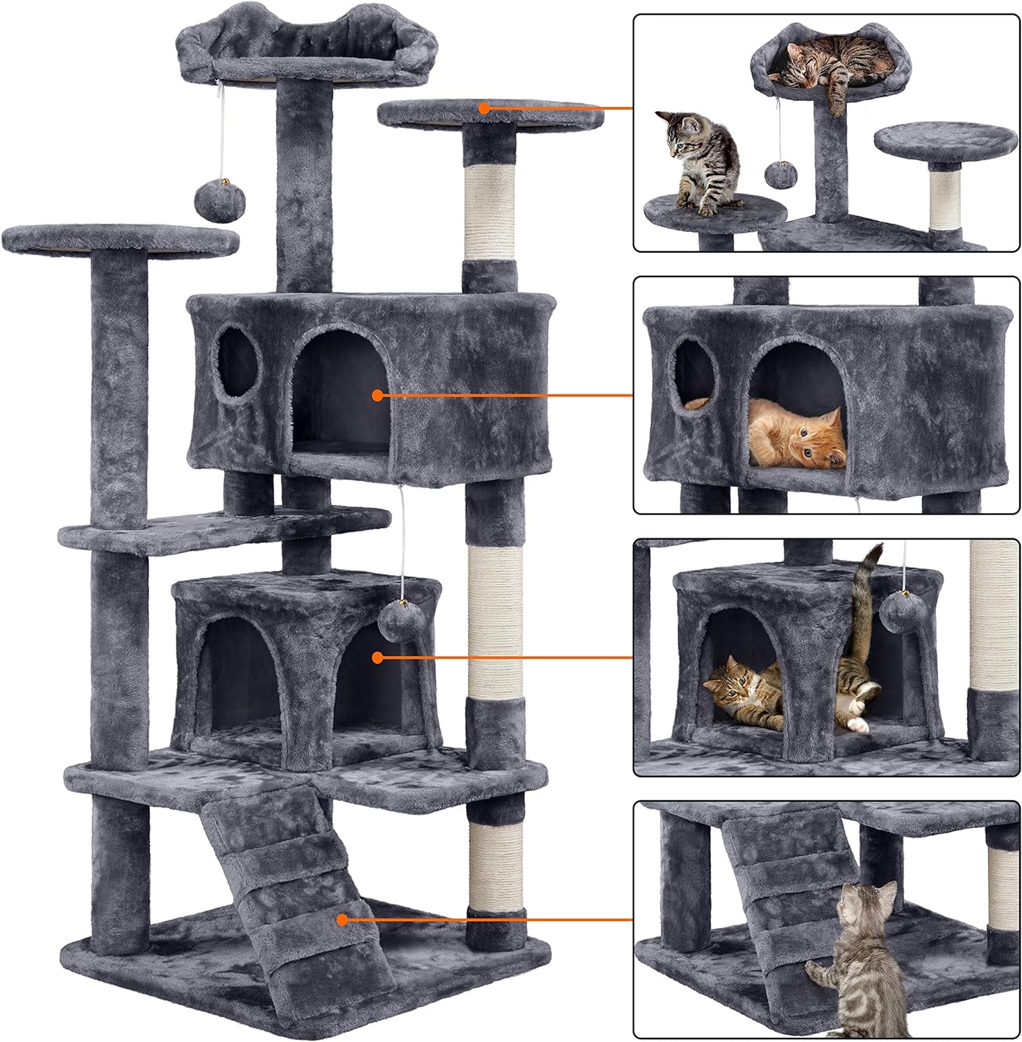 Yaheetech - Torre de árbol para gatos de 54 pulgadas, mueble de condominio, poste rascador para gatitos, casa de mascotas 