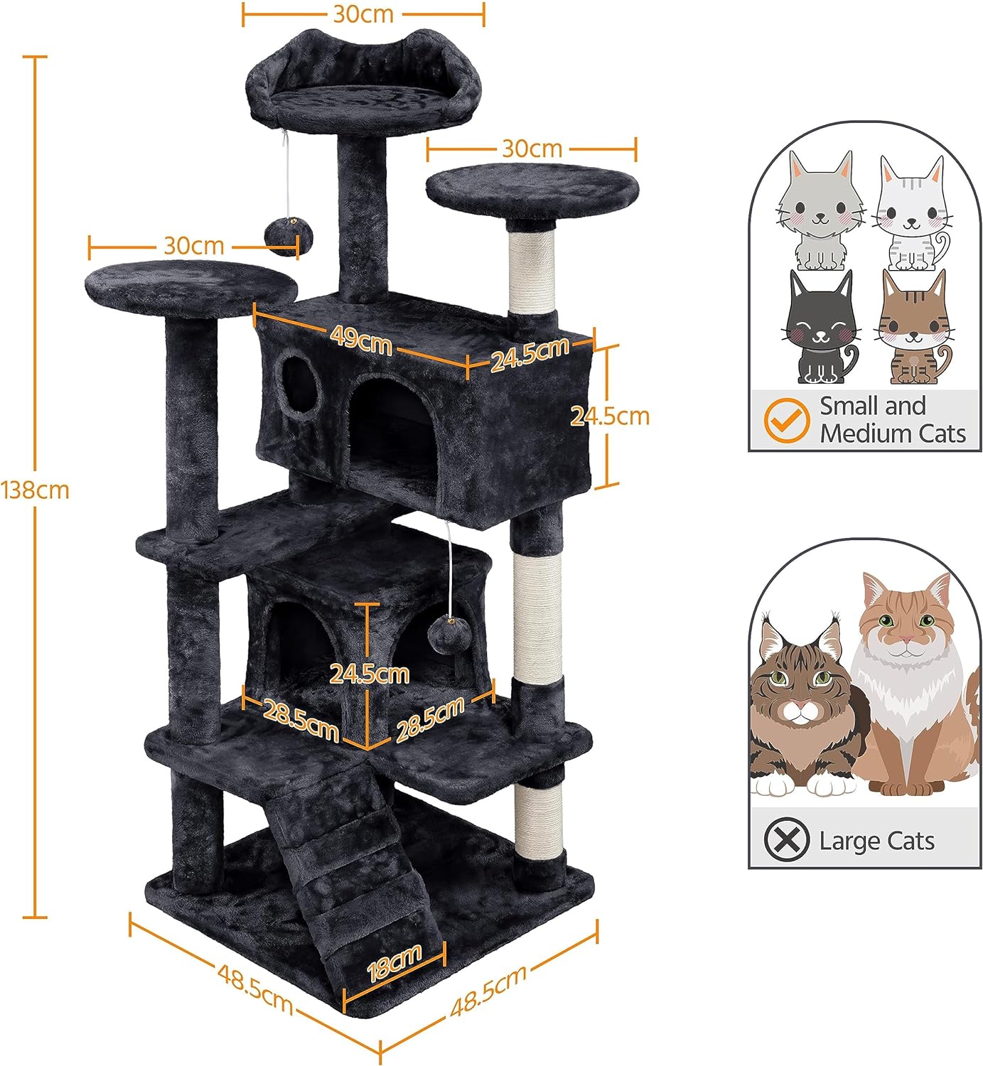 Yaheetech 54 Zoll Kratzbaum, Turm, Eigentumswohnungsmöbel, Kratzbaum für Kätzchen, Haustierhaus, Spielen 