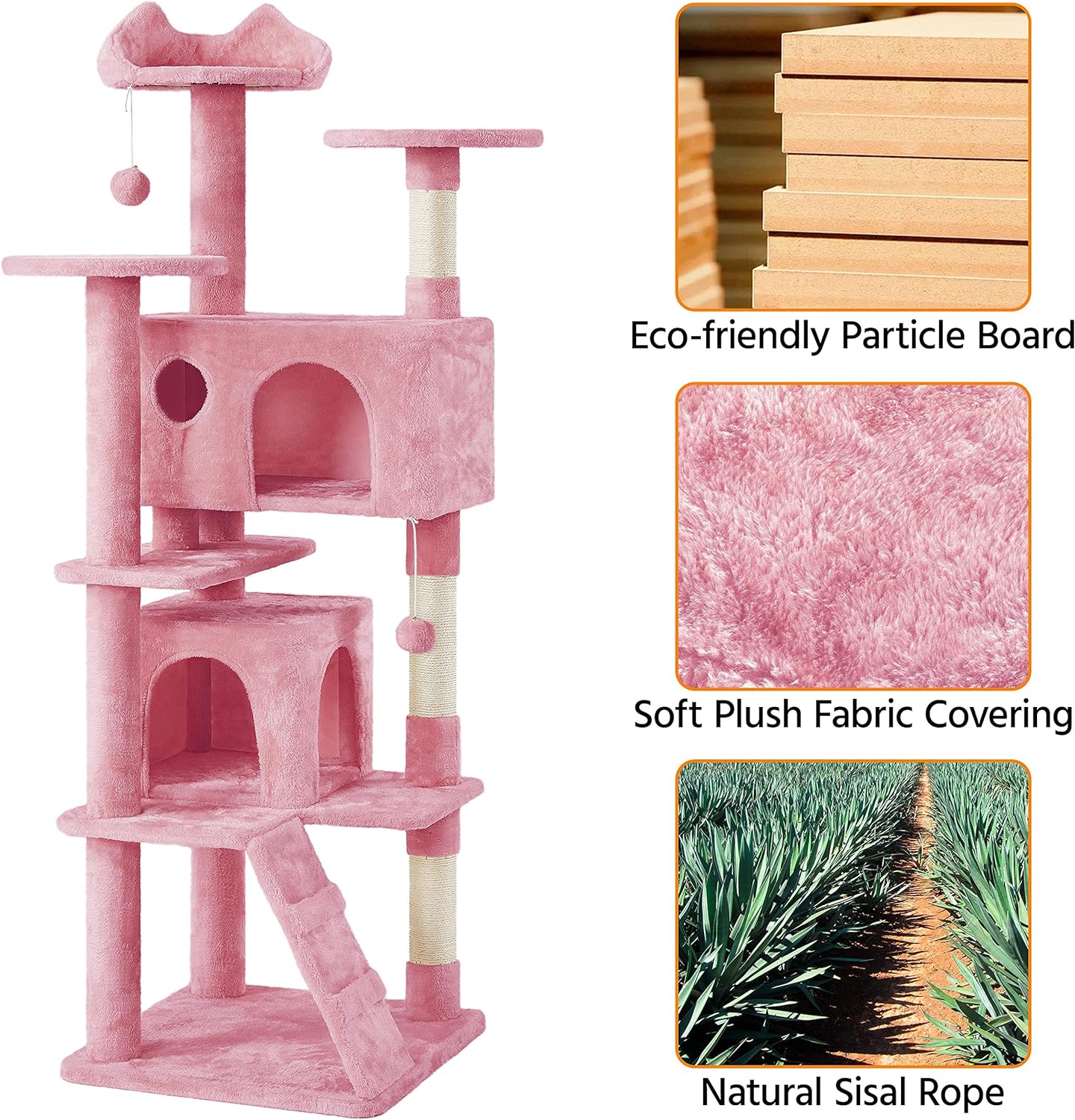 Yaheetech 54 Zoll Kratzbaum, Turm, Eigentumswohnungsmöbel, Kratzbaum für Kätzchen, Haustierhaus, Spielen 