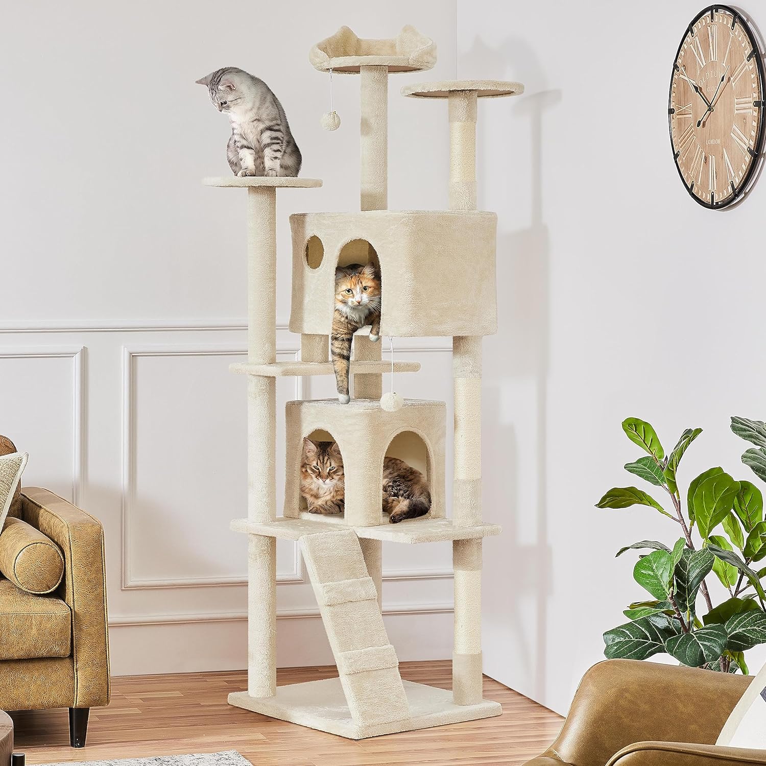 Yaheetech - Torre de árbol para gatos de 54 pulgadas, mueble de condominio, poste rascador para gatitos, casa de mascotas 