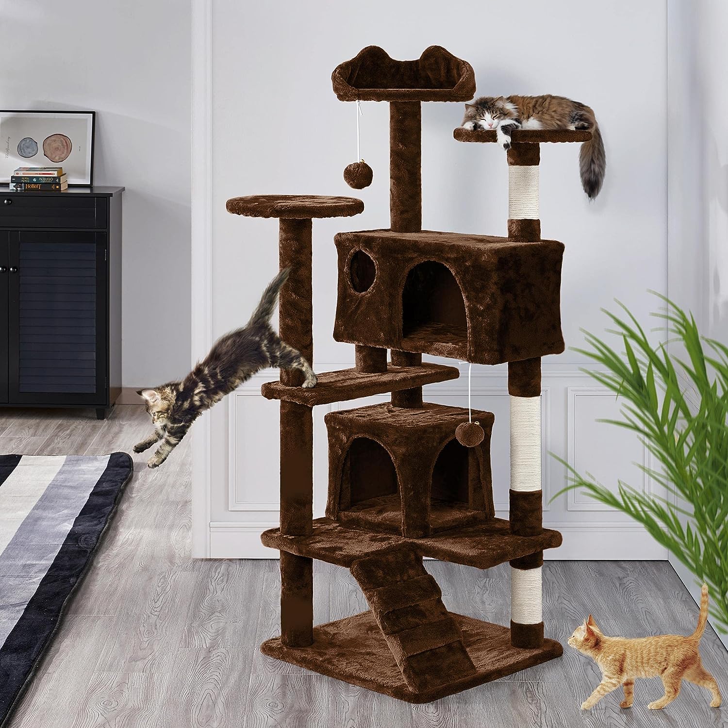 Yaheetech - Torre de árbol para gatos de 54 pulgadas, mueble de condominio, poste rascador para gatitos, casa de mascotas 