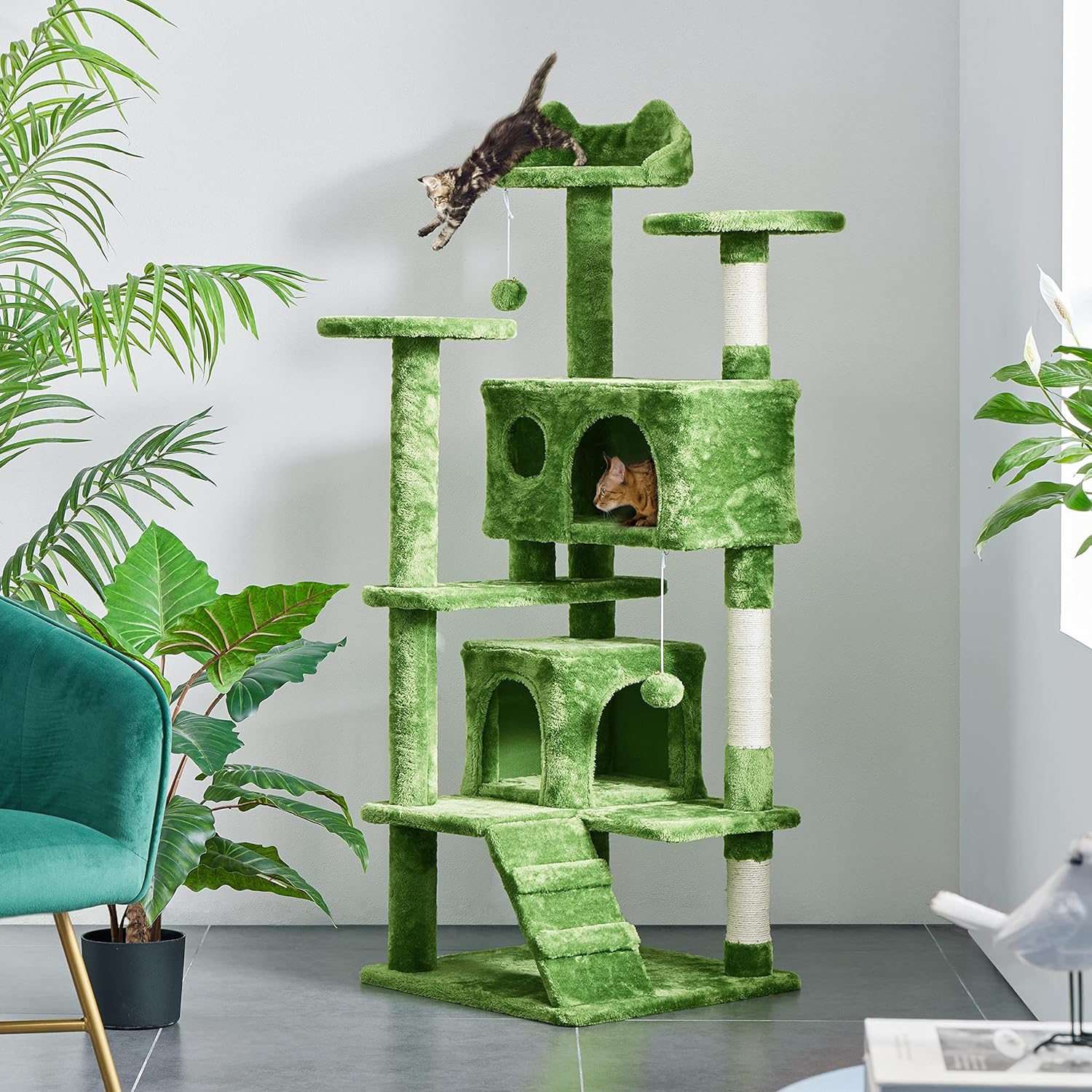 Yaheetech - Torre de árbol para gatos de 54 pulgadas, mueble de condominio, poste rascador para gatitos, casa de mascotas 