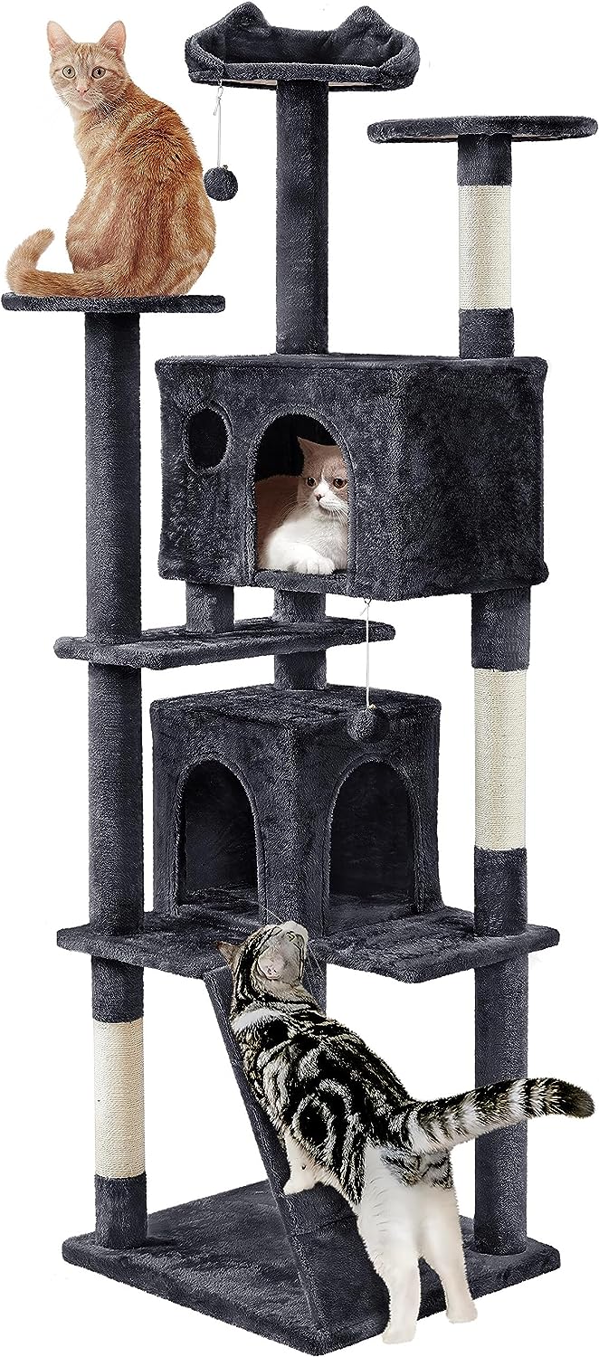 Yaheetech - Torre de árbol para gatos de 54 pulgadas, mueble de condominio, poste rascador para gatitos, casa de mascotas 