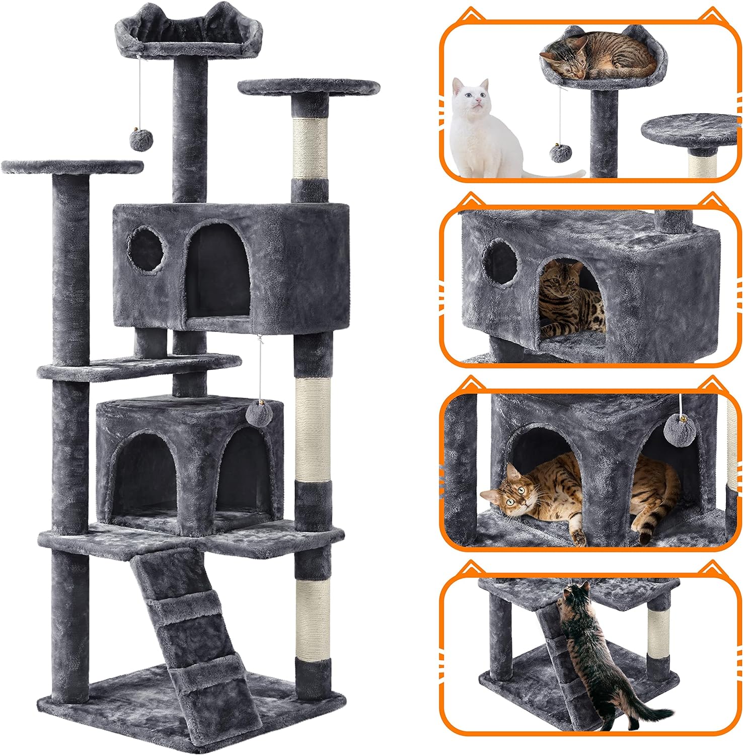 Yaheetech - Torre de árbol para gatos de 54 pulgadas, mueble de condominio, poste rascador para gatitos, casa de mascotas 