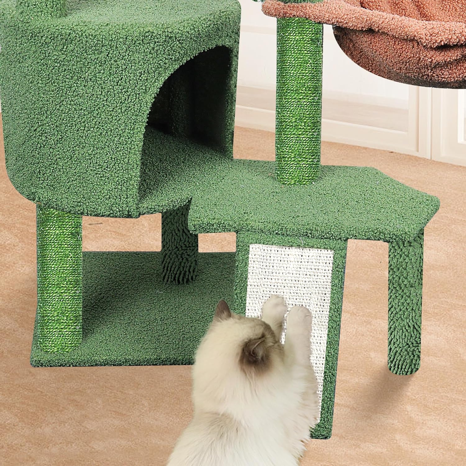 Xin Three Layer Cat Tree with Cat Condo and Two Hammocks,Grey