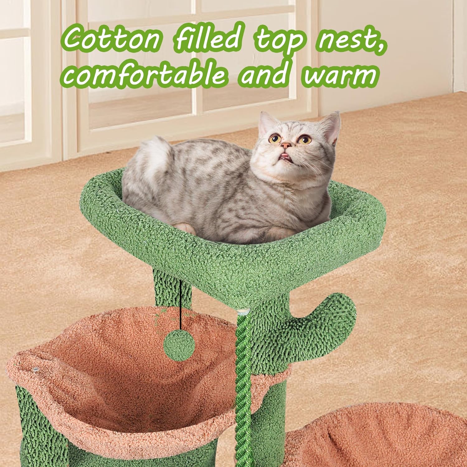 Xin Three Layer Cat Tree with Cat Condo and Two Hammocks,Grey