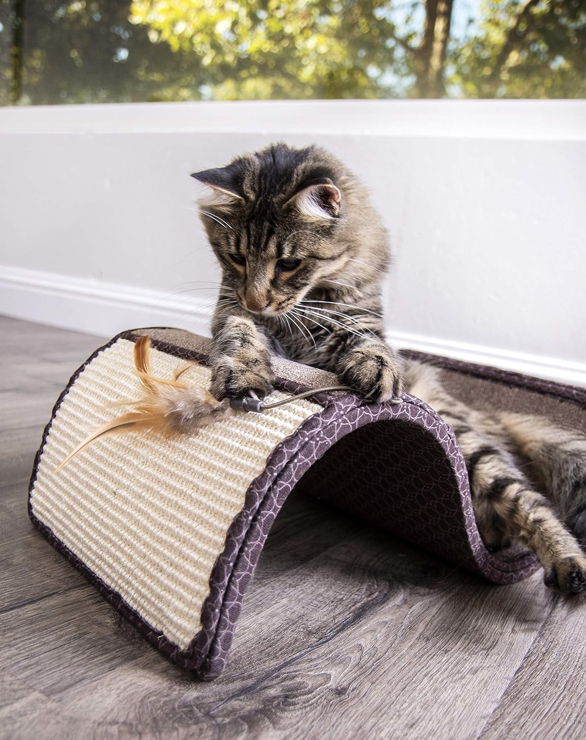 SmartyKat Rampa rascadora para gatos con ángulo de sisal, incluye hierba gatera, natural, talla única 