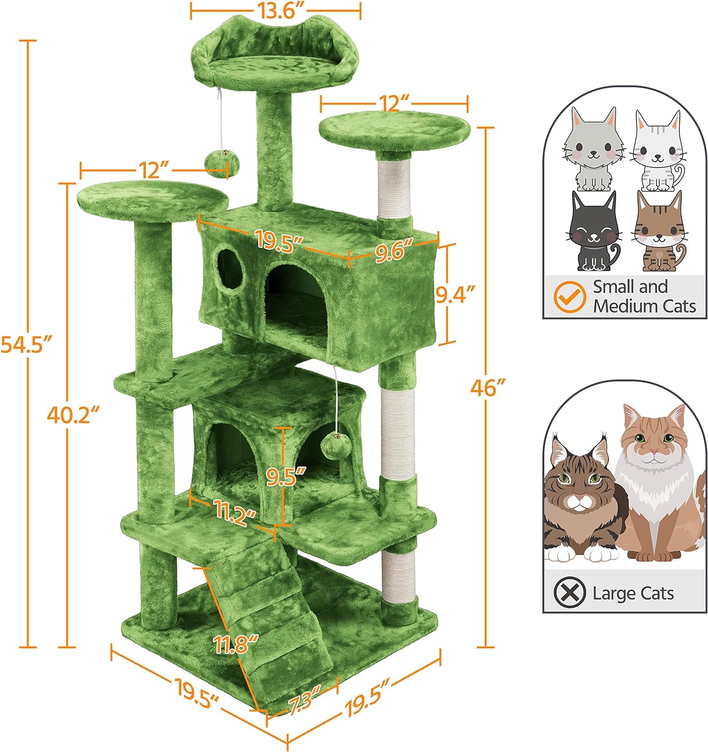 Yaheetech - Torre de árbol para gatos de 54 pulgadas, mueble de condominio, poste rascador para gatitos, casa de mascotas 