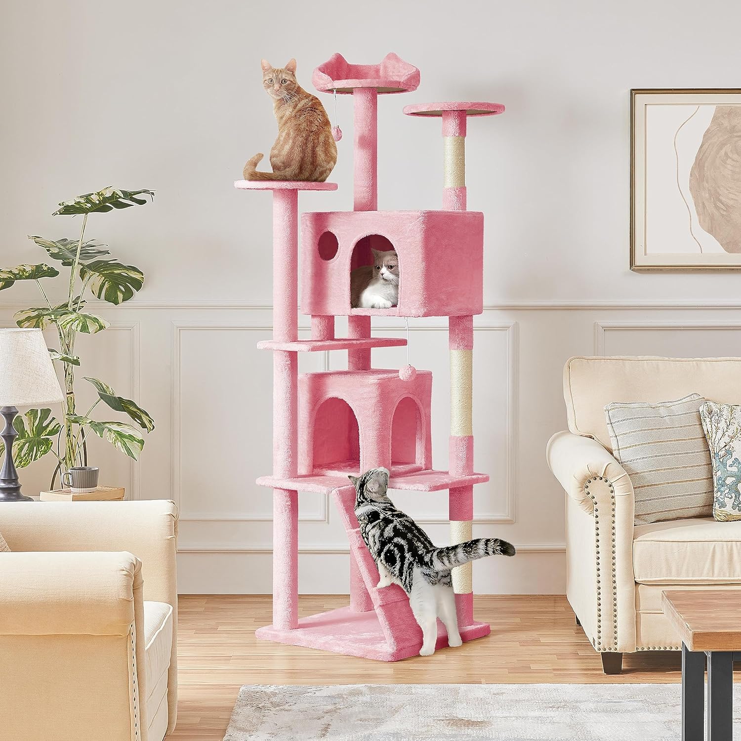 Yaheetech - Torre de árbol para gatos de 54 pulgadas, mueble de condominio, poste rascador para gatitos, casa de mascotas 