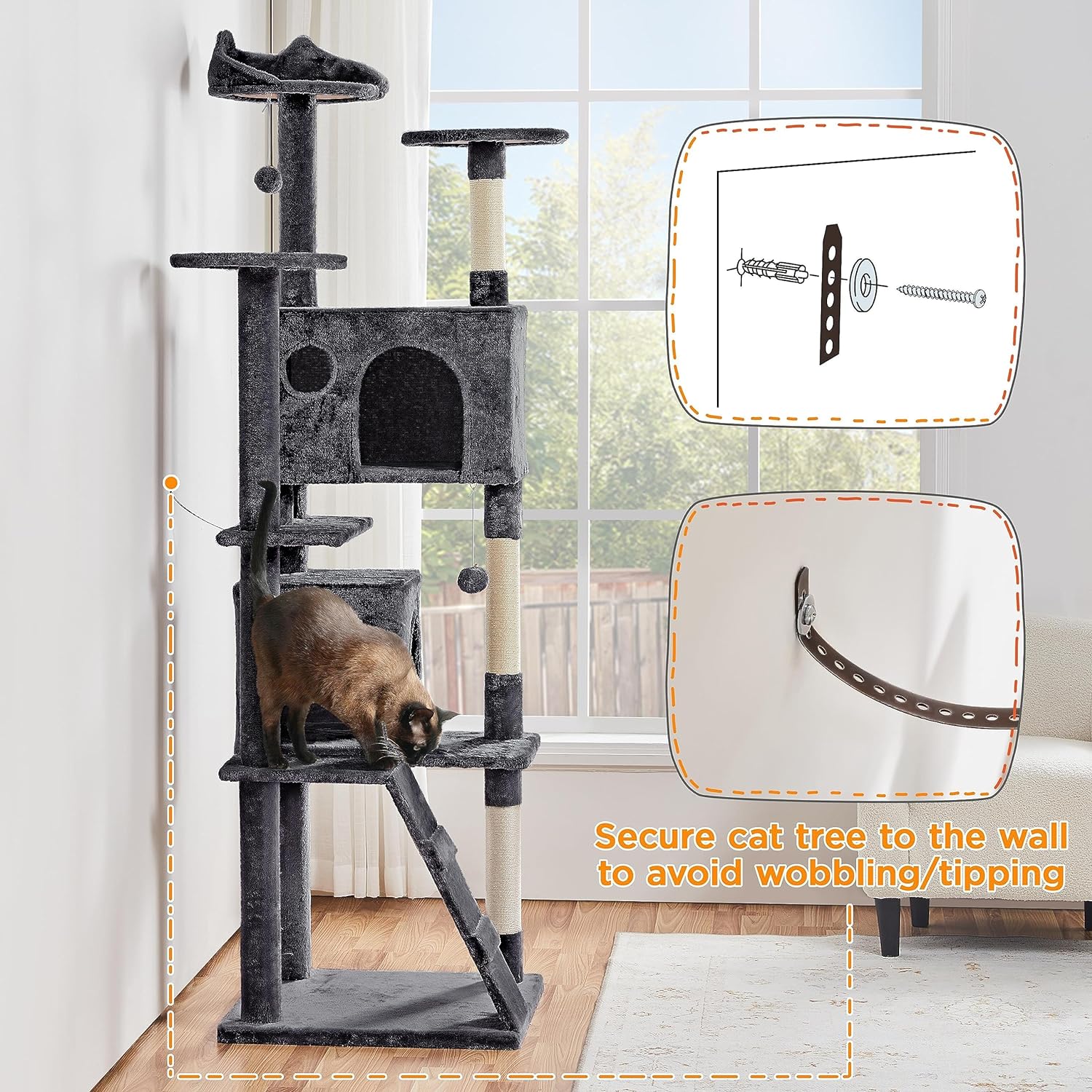 Yaheetech 54 Zoll Kratzbaum, Turm, Eigentumswohnungsmöbel, Kratzbaum für Kätzchen, Haustierhaus, Spielen 