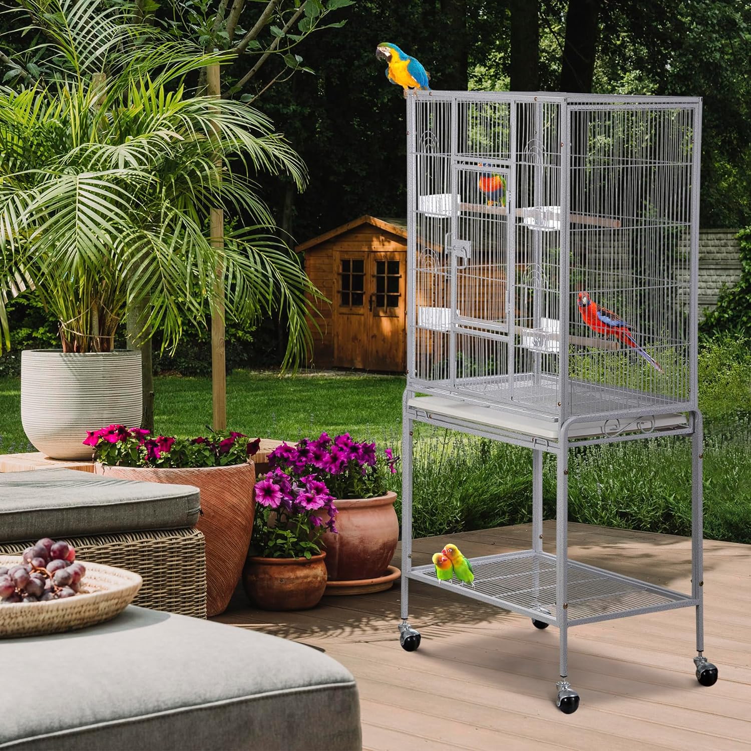 ZENY 53-Inch Bird Flight Cage, Wrought Iron Standing Large with Rolling Stand for Cockatiels Pet Parrot Parakeet Lovebird Canary Finch (White)