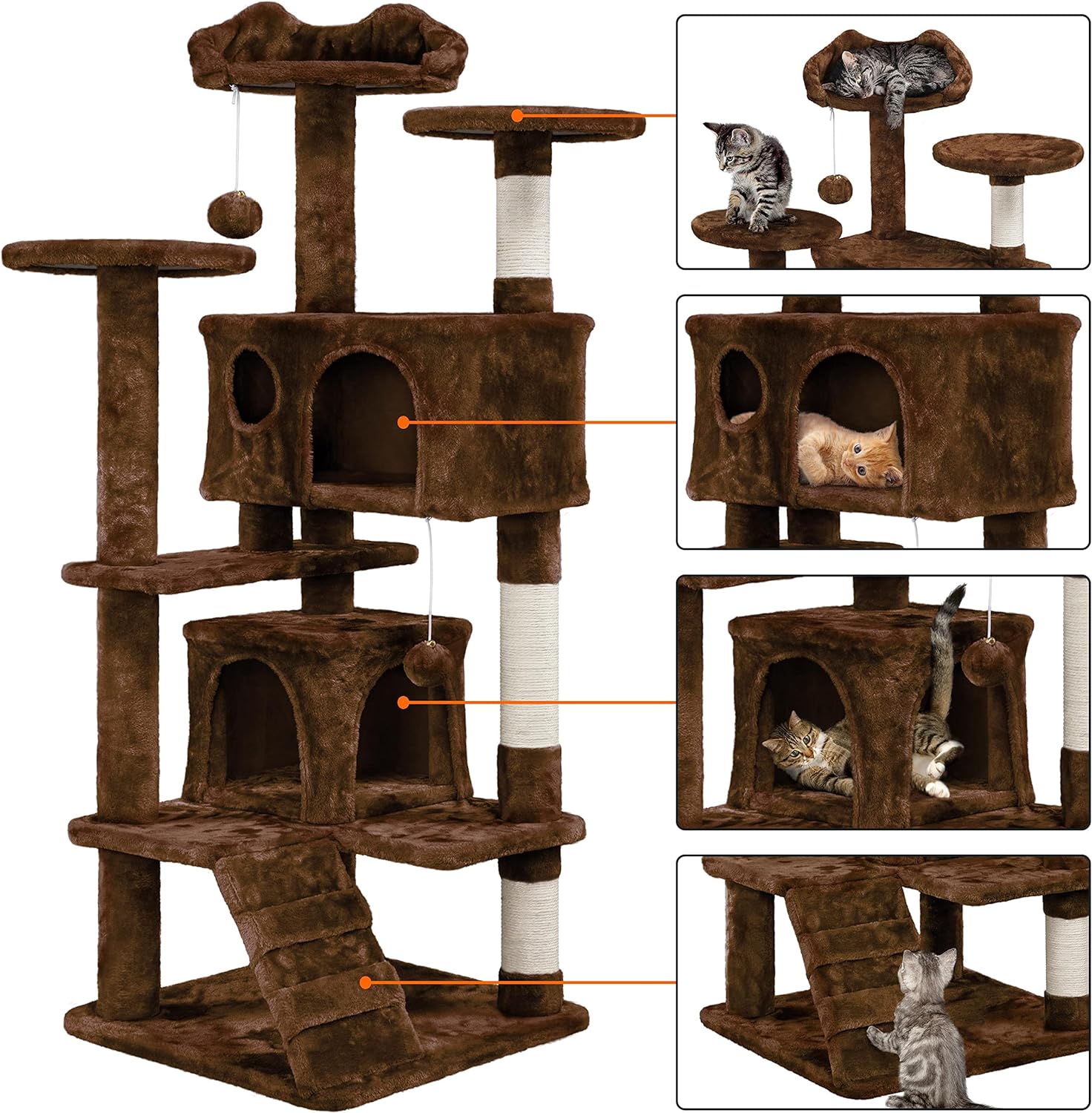 Yaheetech 54 Zoll Kratzbaum, Turm, Eigentumswohnungsmöbel, Kratzbaum für Kätzchen, Haustierhaus, Spielen 