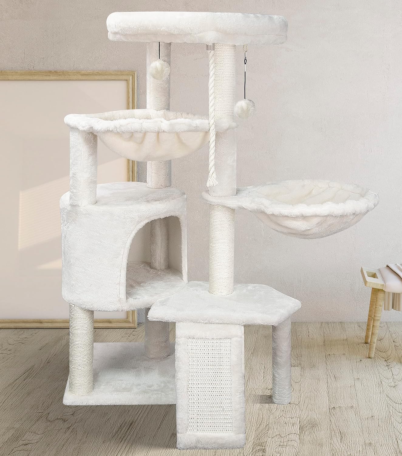 Xin Three Layer Cat Tree with Cat Condo and Two Hammocks,Grey