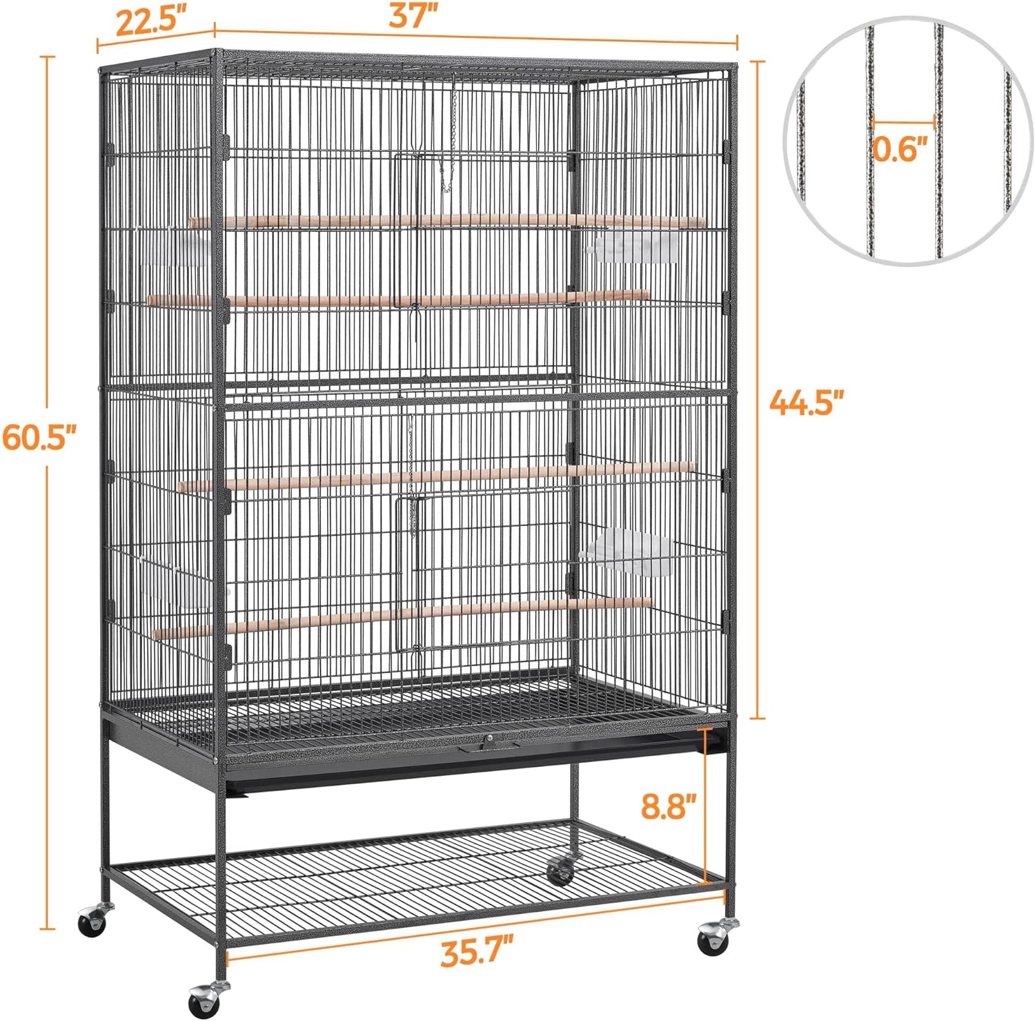 Yaheetech 52-Zoll-Vogelkäfig aus Schmiedestahl zum Stehen, großer Flight King-Vogelkäfig für Nymphensittiche, Graupapageien, Quäker, Amazonen, Sonnensittiche, Grünwangensittiche, Tauben, Papageien, Vogelkäfig mit Ständer 