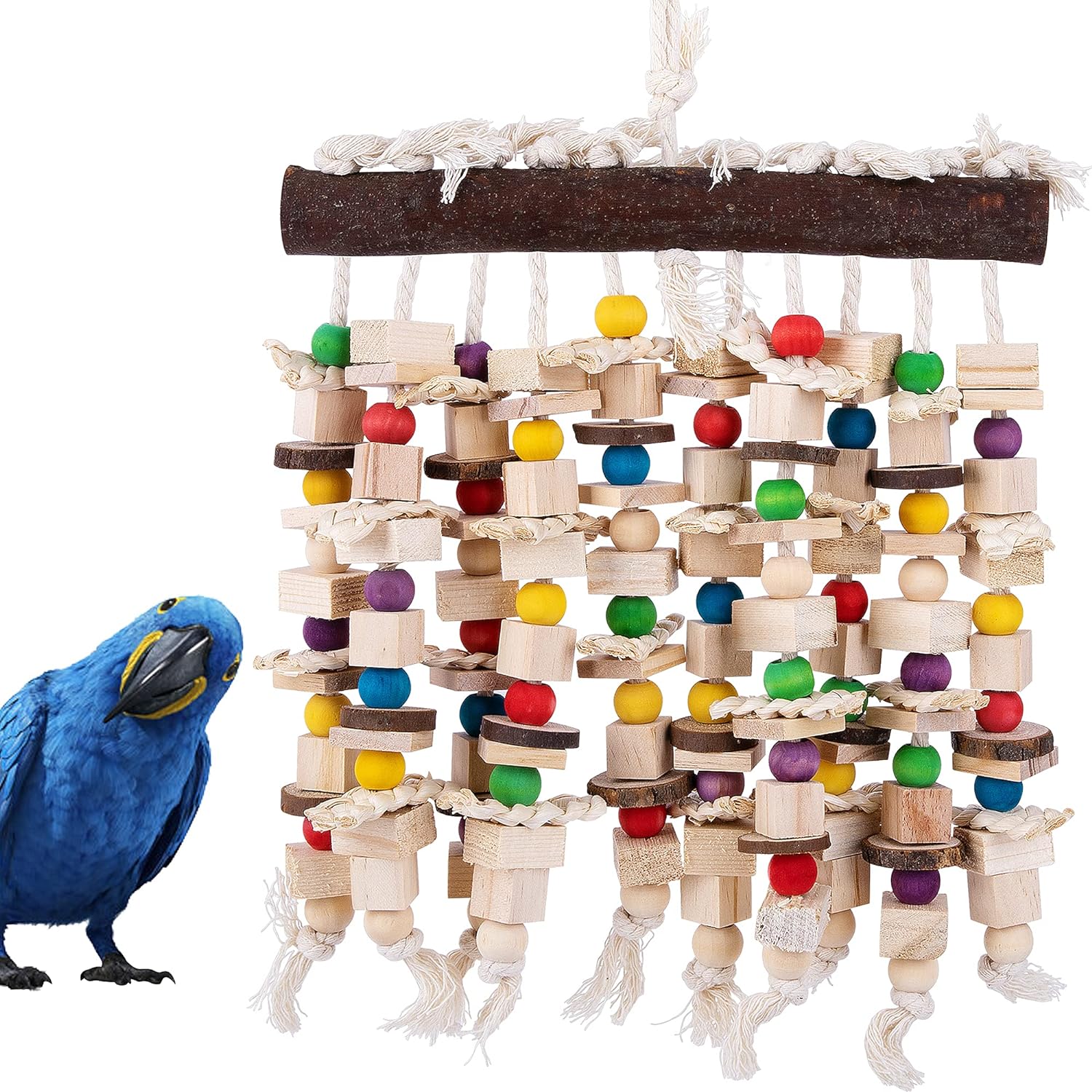 Deloky Large Bird Parrot Chewing Toy - Multicolored Natural Wooden Blocks Bird Parrot Tearing Toys Suggested for Large Macaws cokatoos,African Grey and a Variety of Amazon Parrots(15.7" X 9.8")