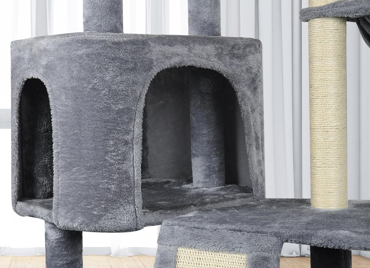 Xin Three Layer Cat Tree with Cat Condo and Two Hammocks,Grey