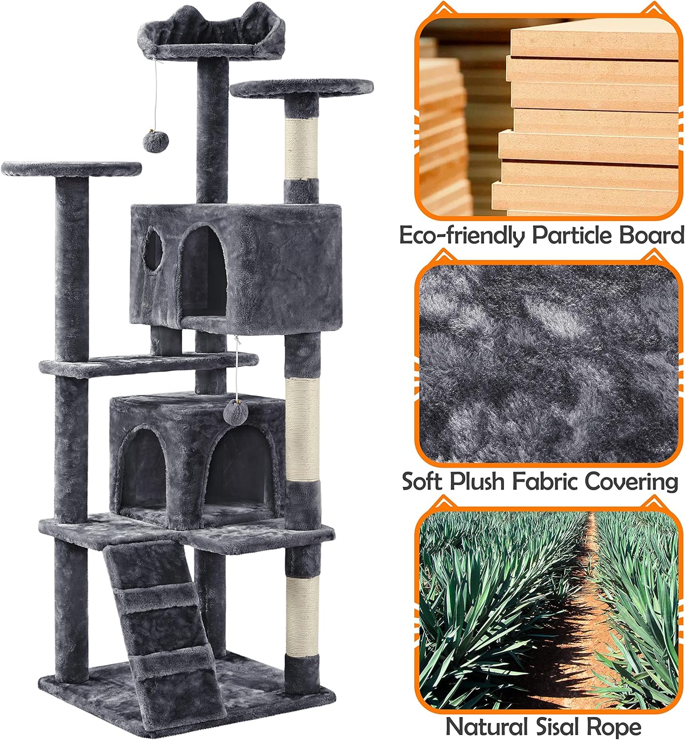 Yaheetech - Torre de árbol para gatos de 54 pulgadas, mueble de condominio, poste rascador para gatitos, casa de mascotas 