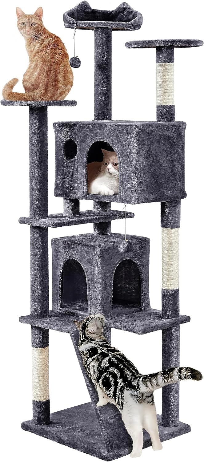 Yaheetech - Torre de árbol para gatos de 54 pulgadas, mueble de condominio, poste rascador para gatitos, casa de mascotas 