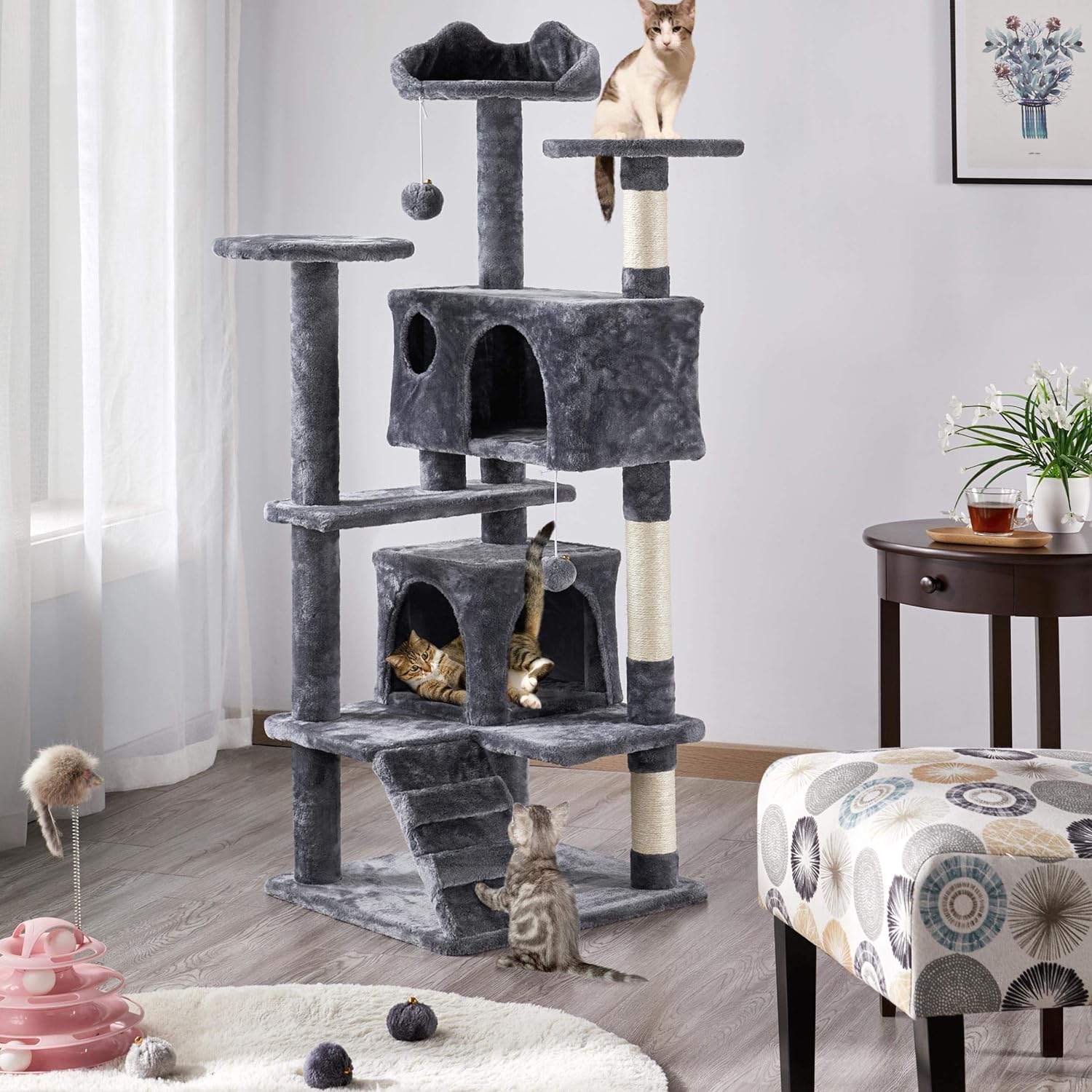 Yaheetech - Torre de árbol para gatos de 54 pulgadas, mueble de condominio, poste rascador para gatitos, casa de mascotas 