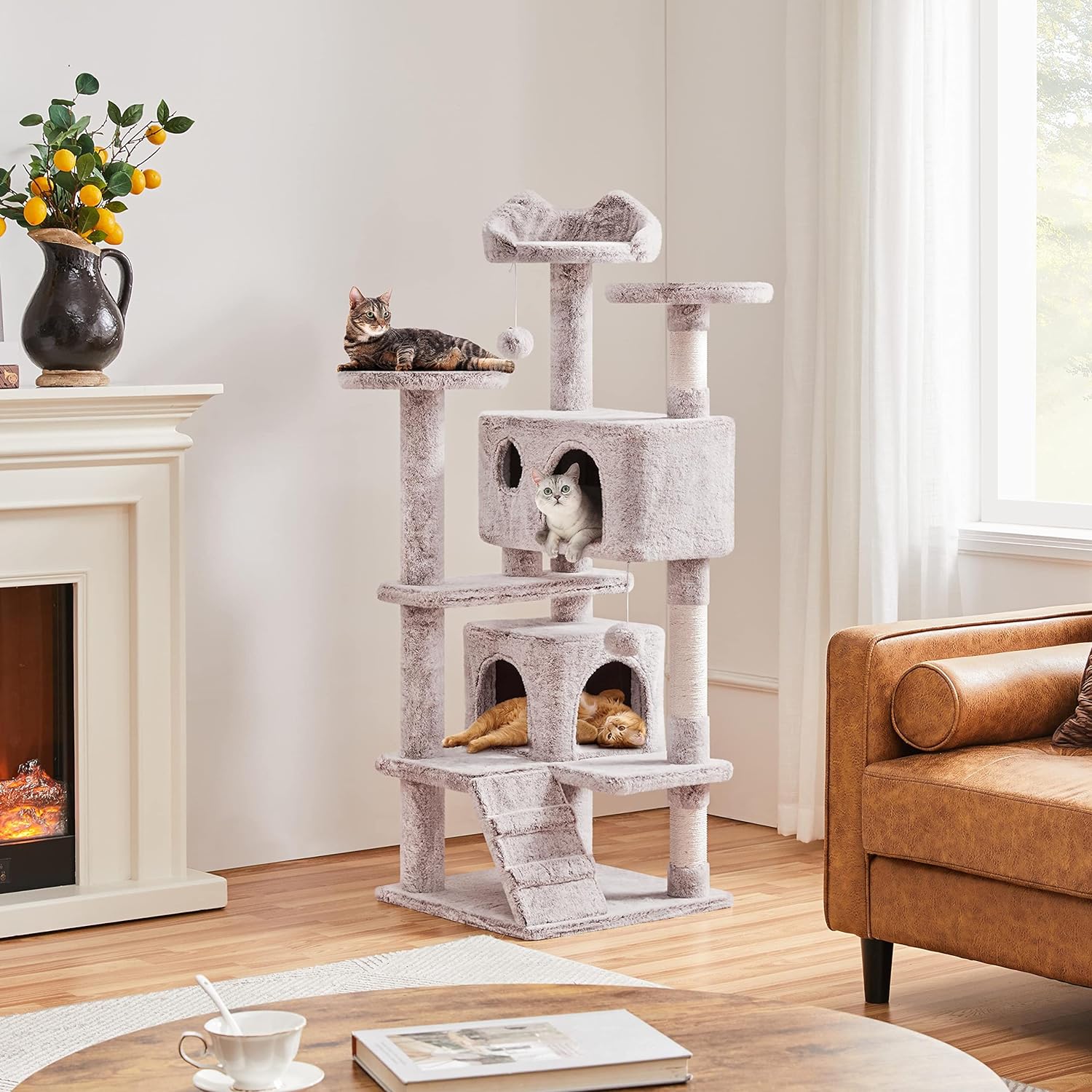 Yaheetech - Torre de árbol para gatos de 54 pulgadas, mueble de condominio, poste rascador para gatitos, casa de mascotas 