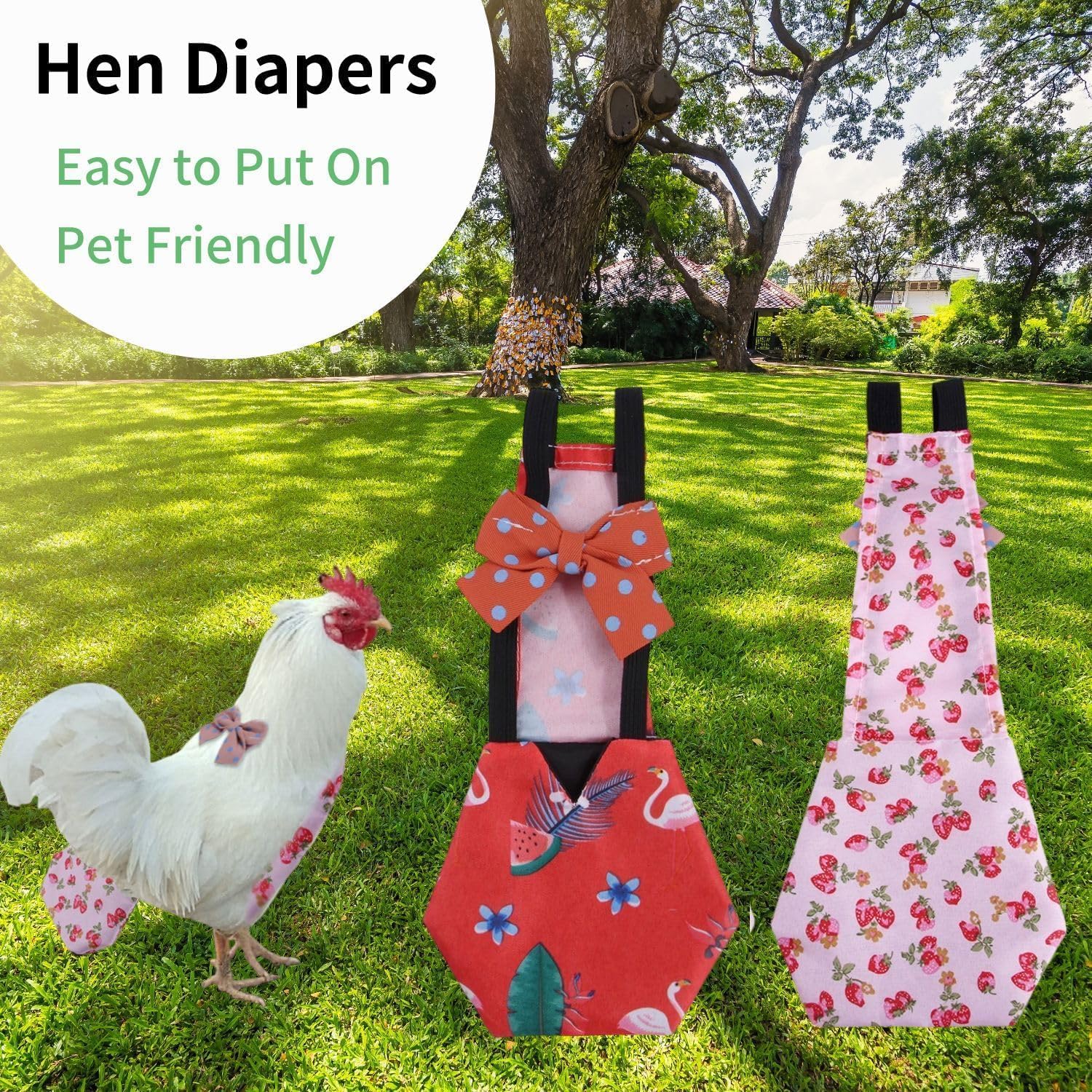 2 Pcs Chicken Diapers Reusable with 2 Pack Rooster Collar, Poultry Diapers Multiple-Used Pet Diapers for Chicks Ducklings and Goslings, Washable Duck Diapers with Bow Tie, Chicken Accessories(Medium)