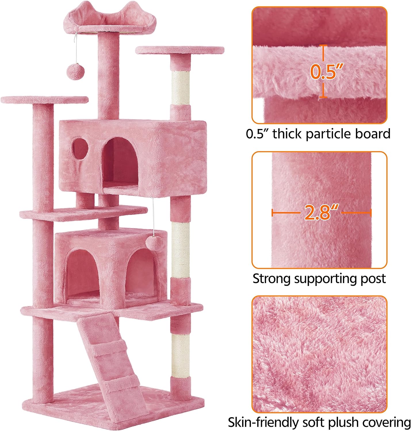 Yaheetech - Torre de árbol para gatos de 54 pulgadas, mueble de condominio, poste rascador para gatitos, casa de mascotas 