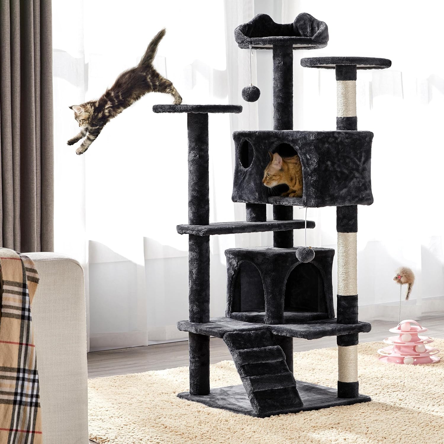 Yaheetech - Torre de árbol para gatos de 54 pulgadas, mueble de condominio, poste rascador para gatitos, casa de mascotas 